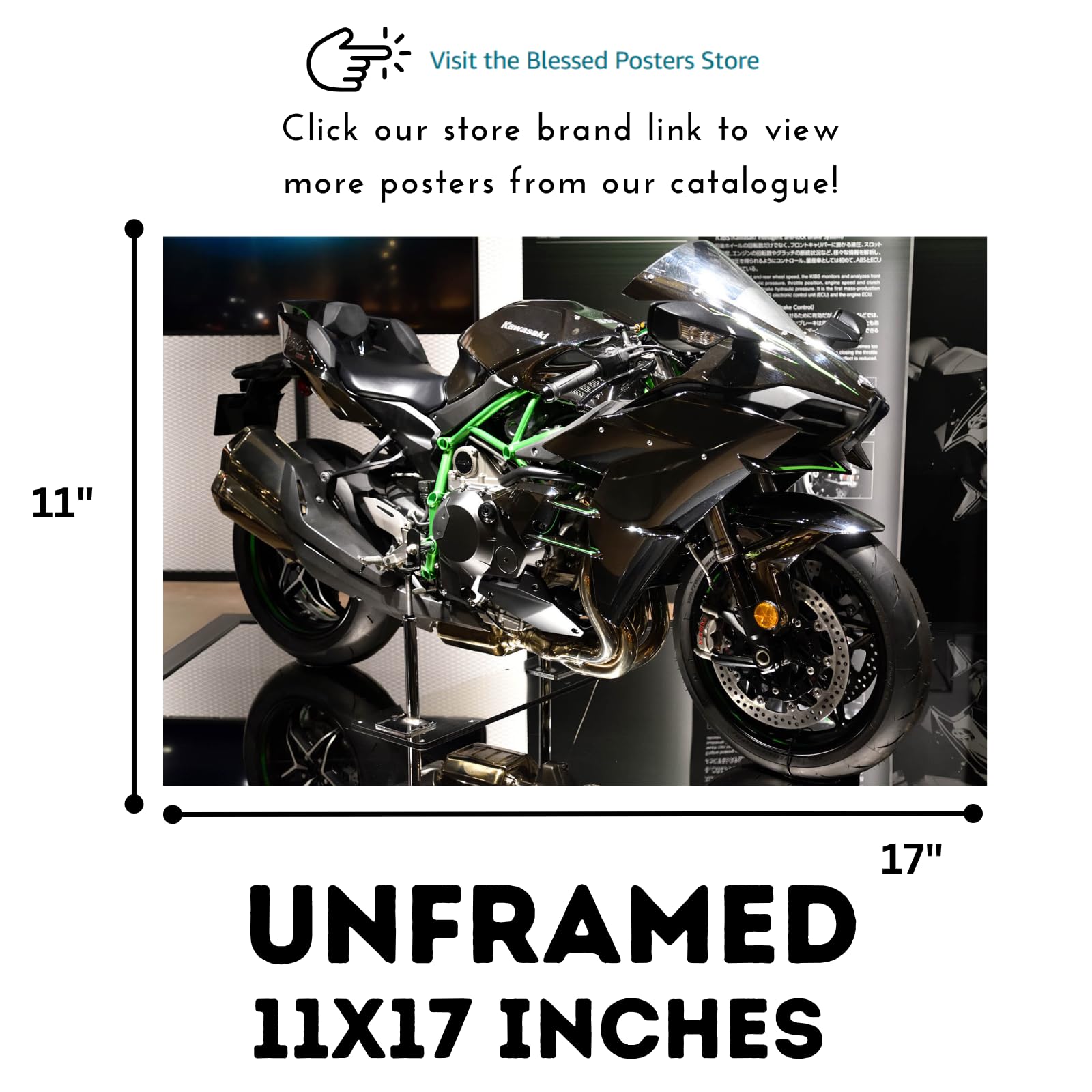 Kawasaki Ninja H2 Wall Art – Motorcycle Poster Print for Garage, Office, or Man Cave Decor