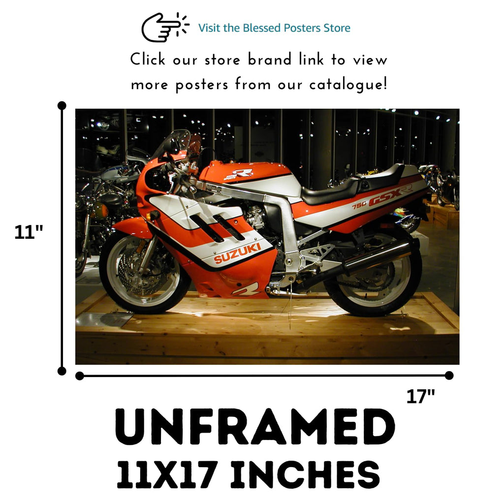 Suzuki GSX 750R Motorcycle Poster – Sportbike Wall Art Print for Garage, Office, or Bedroom Decor