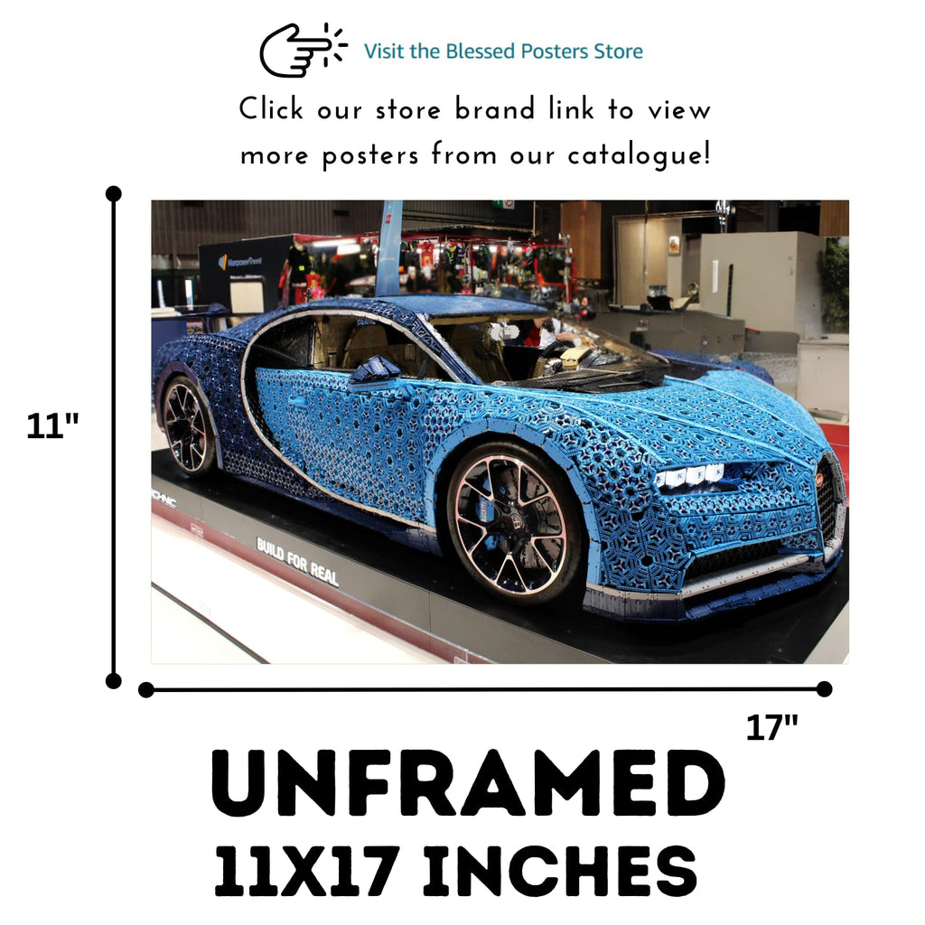 Blessed Posters Bugatti Chiron Poster – Luxury Super Sports Car Wall Art Print – Iconic Automotive Poster for Garage Office Bedroom Living Room
