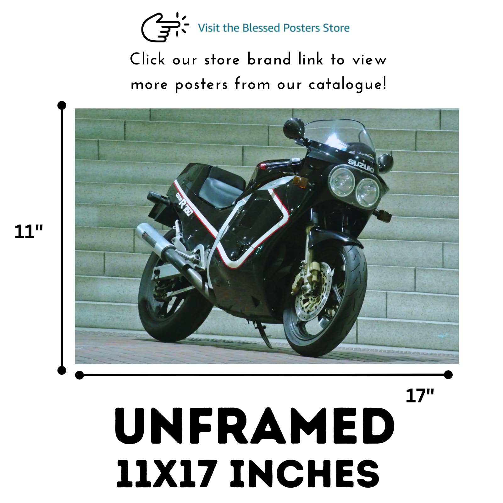 Suzuki GSX-R750 Motorcycle Poster - Sport Bike Wall Art Print for Garage, Office or Man Cave