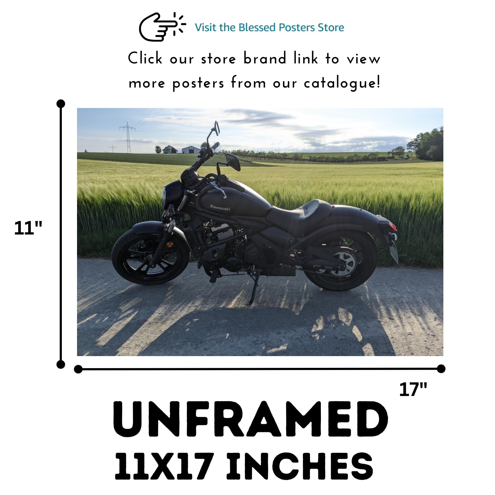 Kawasaki Vulcan Motorcycle Poster - Cruiser Wall Art Print for Living Room, Garage or Man Cave