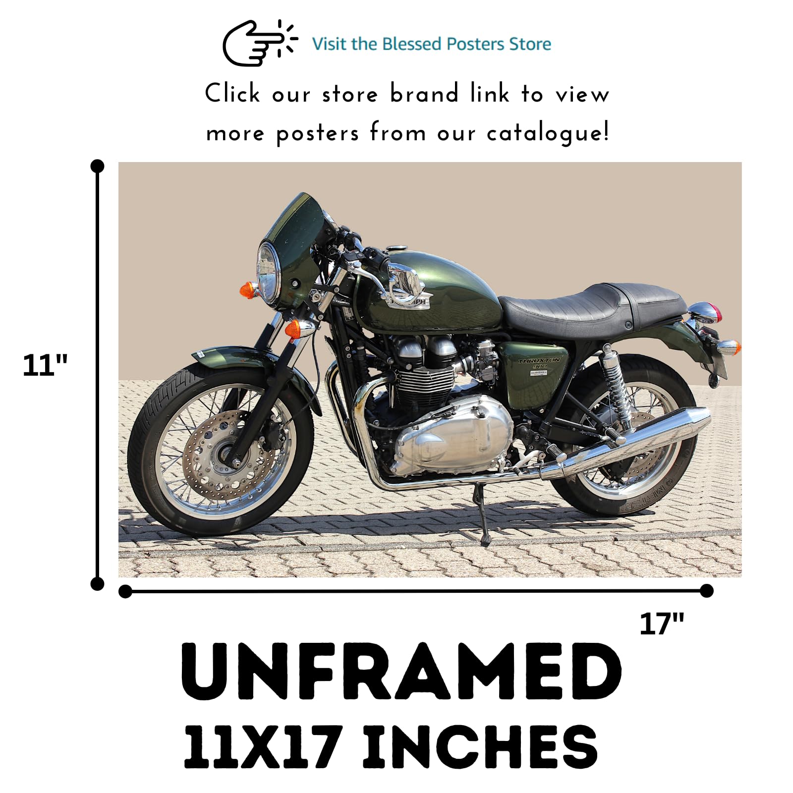 Triumph Thruxton 900 Motorcycle Poster Cafe Racer Wall Art Decor for Garage, Office, or Living Room