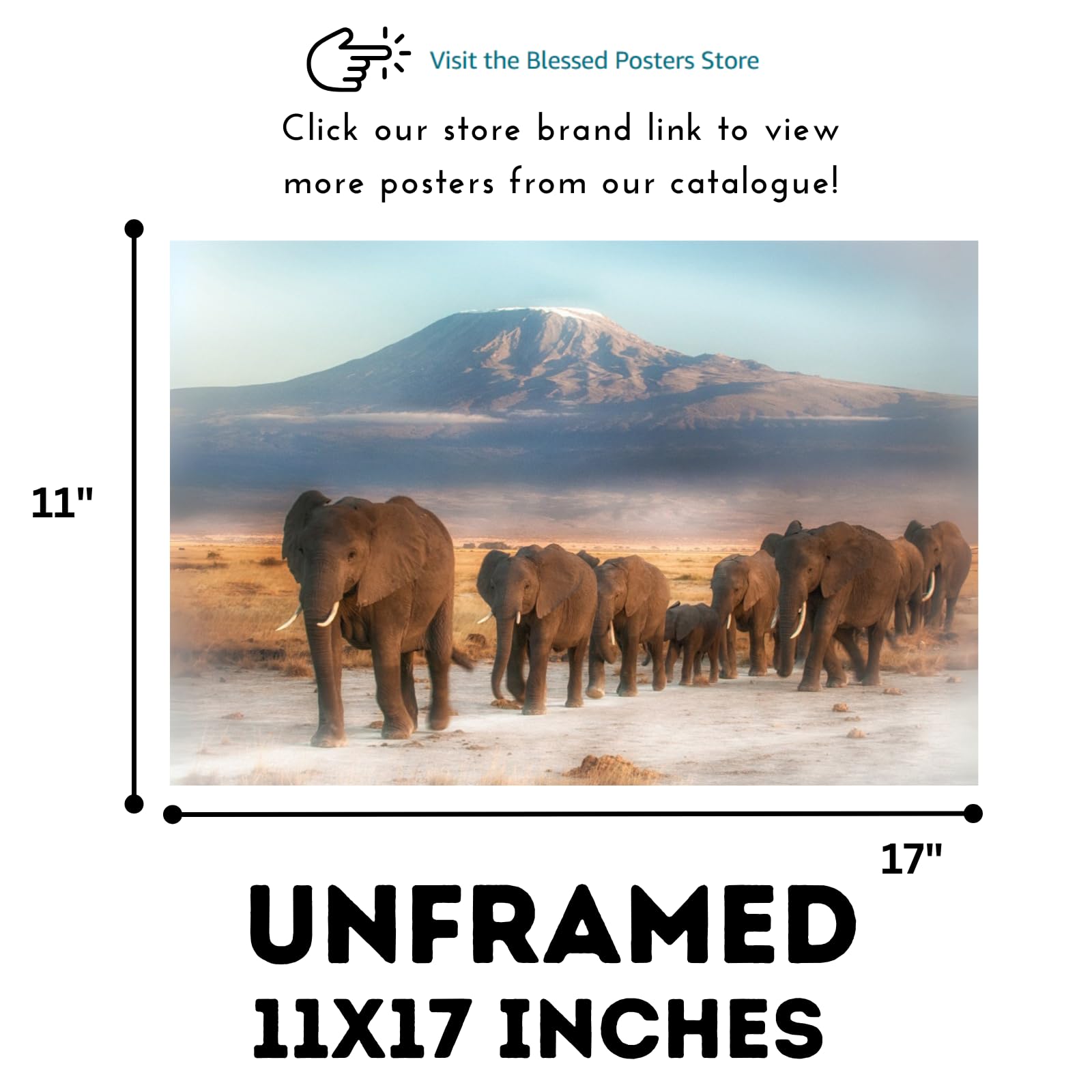 Elephant Wall Art Print – Kilimanjaro Safari Wildlife Poster for Living Room, Bedroom, or Office Décor