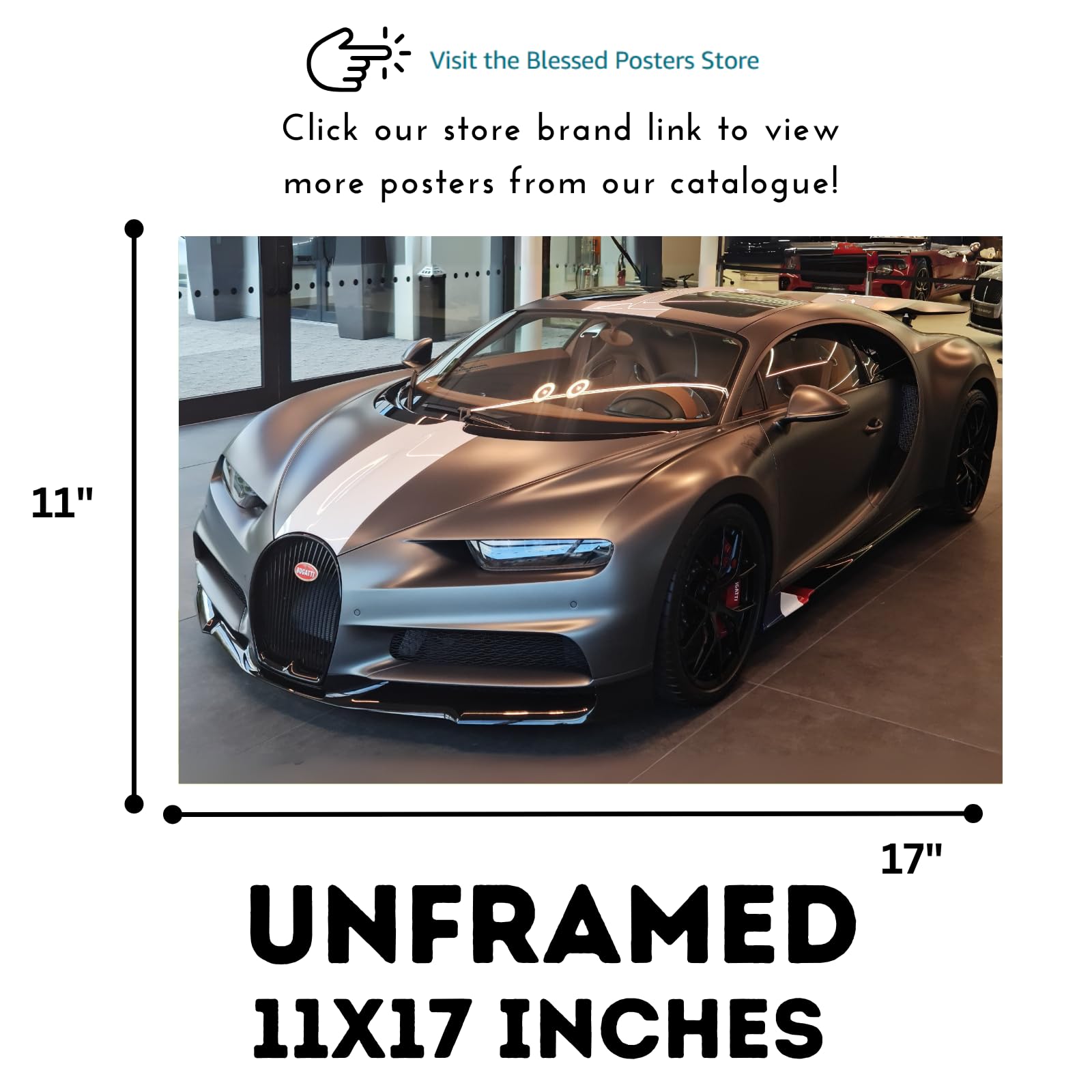 Blessed Posters Bugatti Chiron Wall Art – Modern Supercar Poster for Garage, Bedroom, or Office – Luxury Hypercar Print – Automotive Decor Gift for Car Enthusiasts