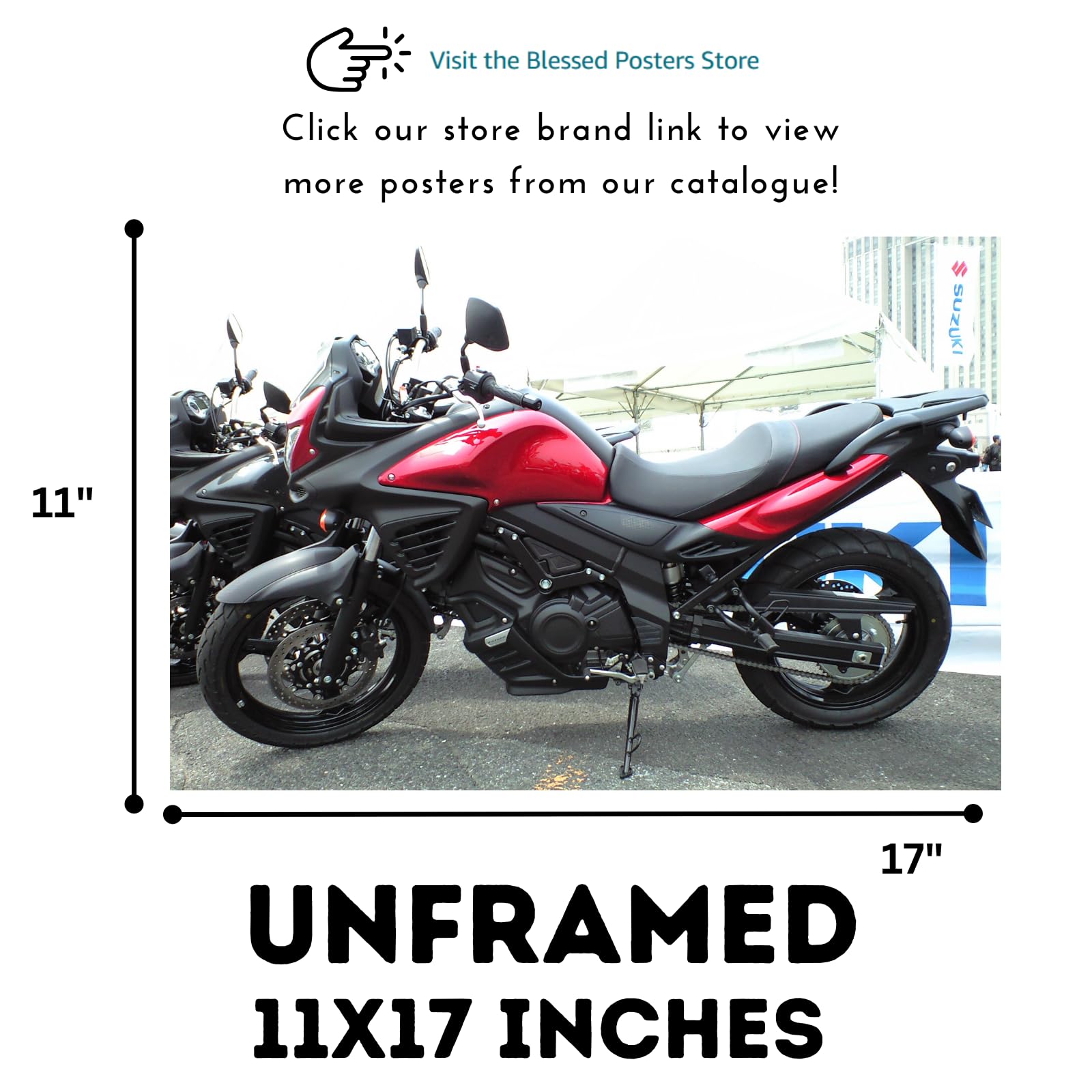 Suzuki V-Strom 650 Motorcycle Poster - Adventure Touring Sportbike Wall Decor for Garage, Living Room or Man Cave
