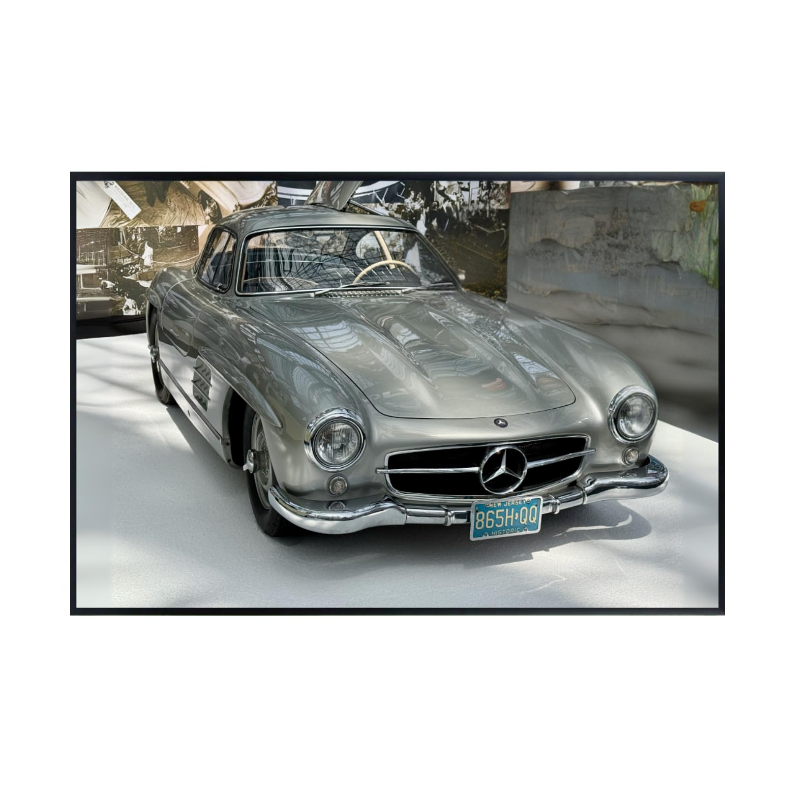 Blessed Posters Mercedes-Benz 300SL Gullwing Wall Art – Classic German Vintage Car Poster for Garage, Office, or Living Room – Retro Automotive Print – Luxury Car Decor Gift