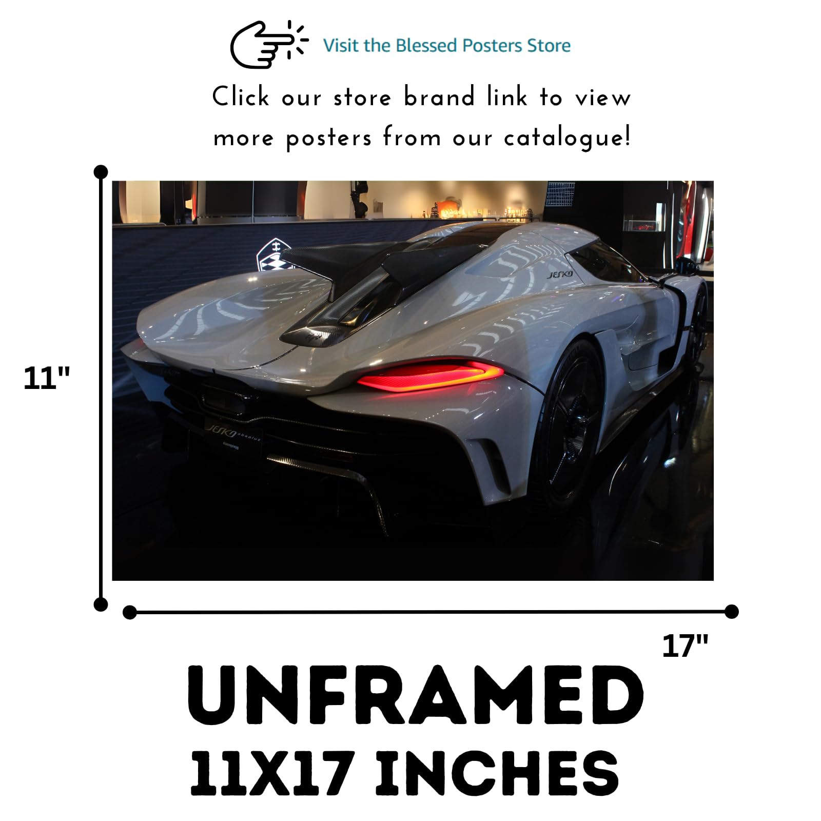 Blessed Posters Koenigsegg Jesko Poster – Exotic Swedish Hypercar Wall Art for Garage Office Bedroom Living Room Decor