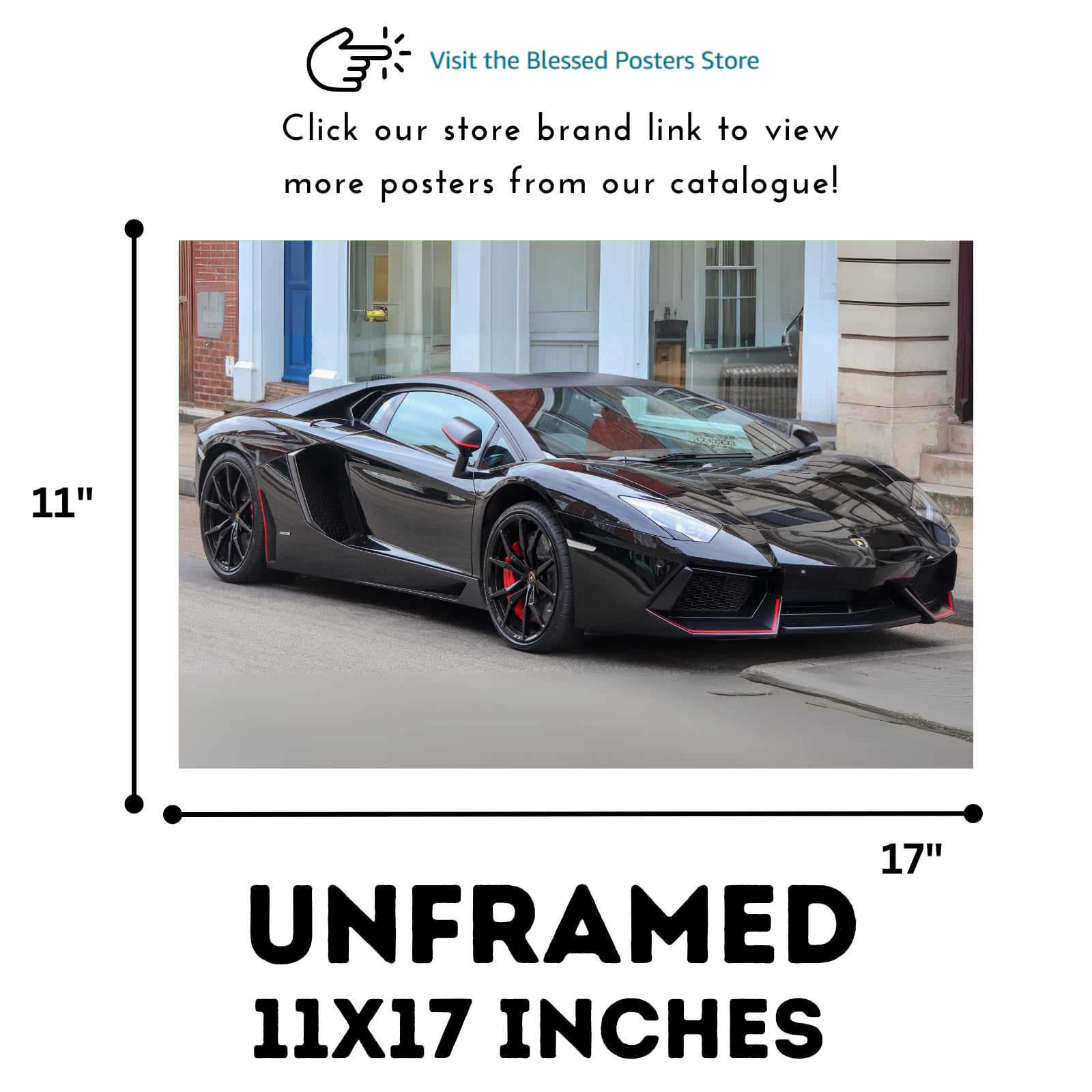 Blessed Posters Lamborghini Aventador Poster – Supercar Wall Art Print, Hypercar Artwork for Garage, Office, Bedroom, or Living Room Decor