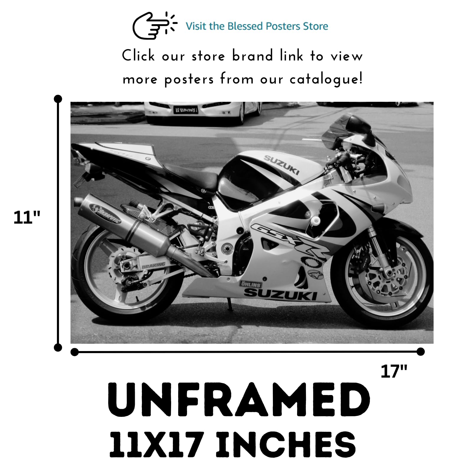 Suzuki GSX-R750 Motorcycle Poster - Sport Bike Wall Decor for Garage, Office or Man Cave