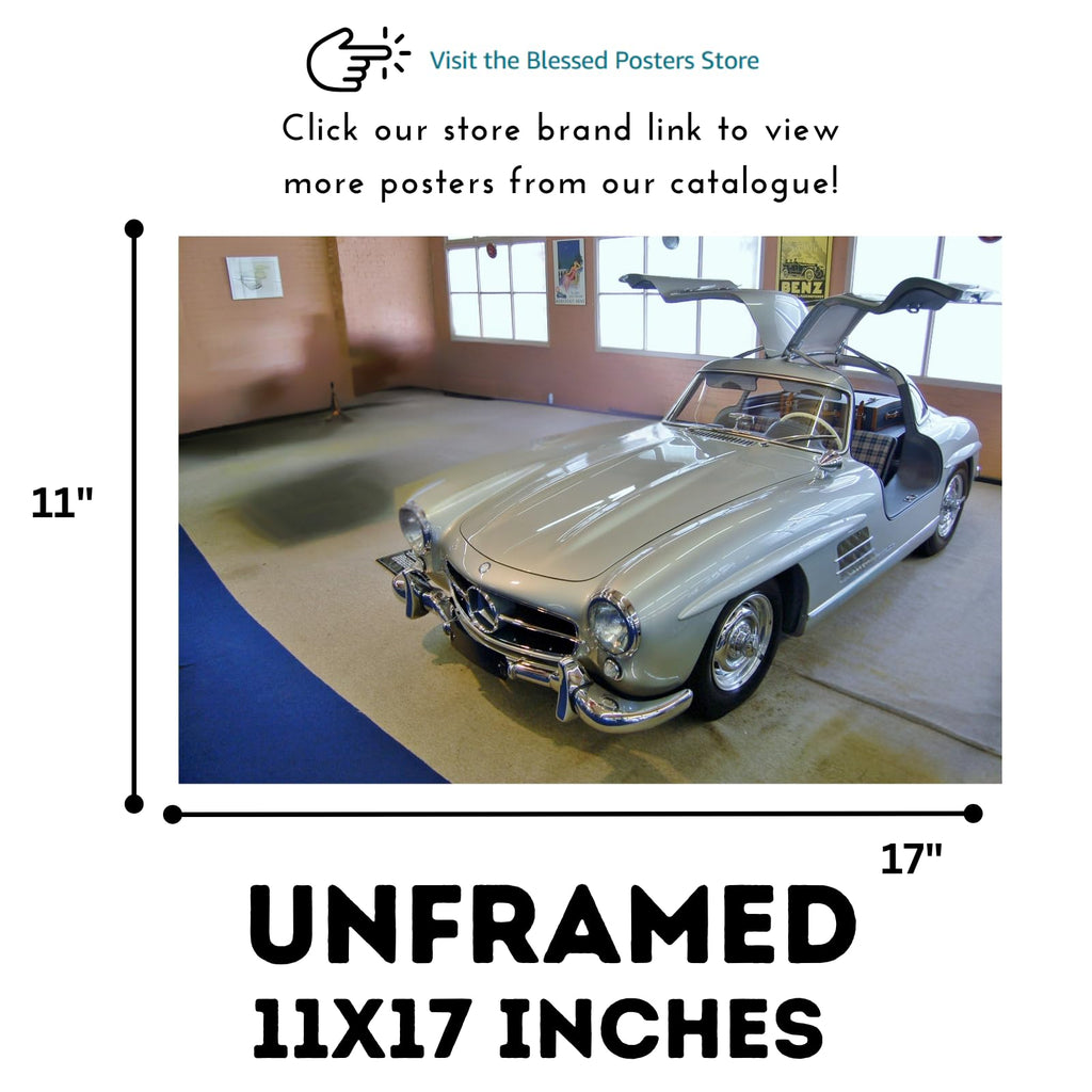 Blessed Posters Mercedes-Benz 300SL Gullwing Poster – Classic Super Sports Car Wall Art Print – Luxury Automotive Poster for Garage Office Bedroom Living Room