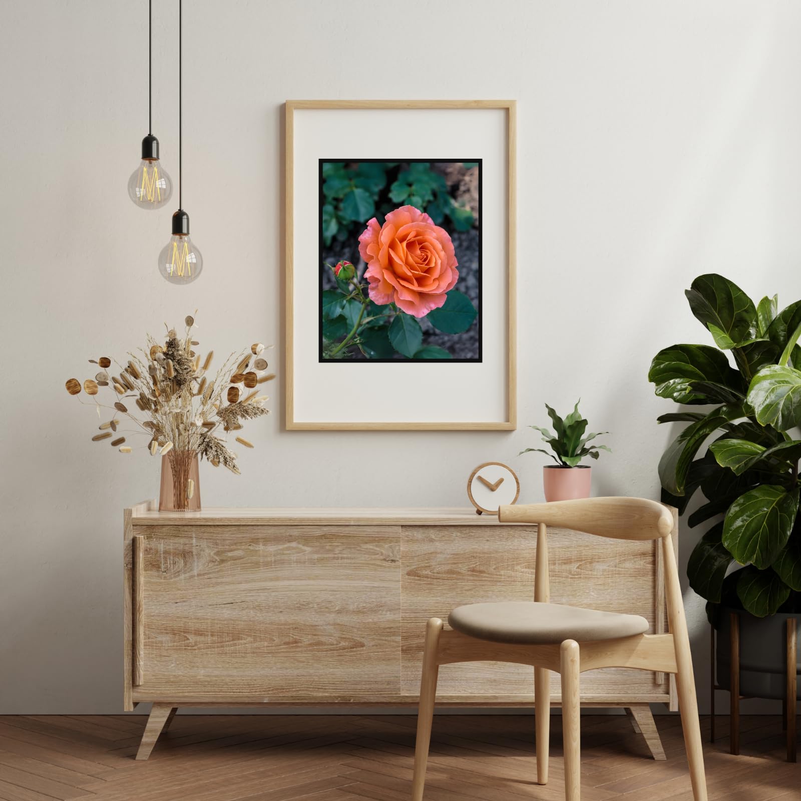 Peach Pink Garden Rose Wall Art Poster – Botanical Floral Print, Romantic Flower Home Decor, Aesthetic Flower Print for Living Room, Bedroom, Office