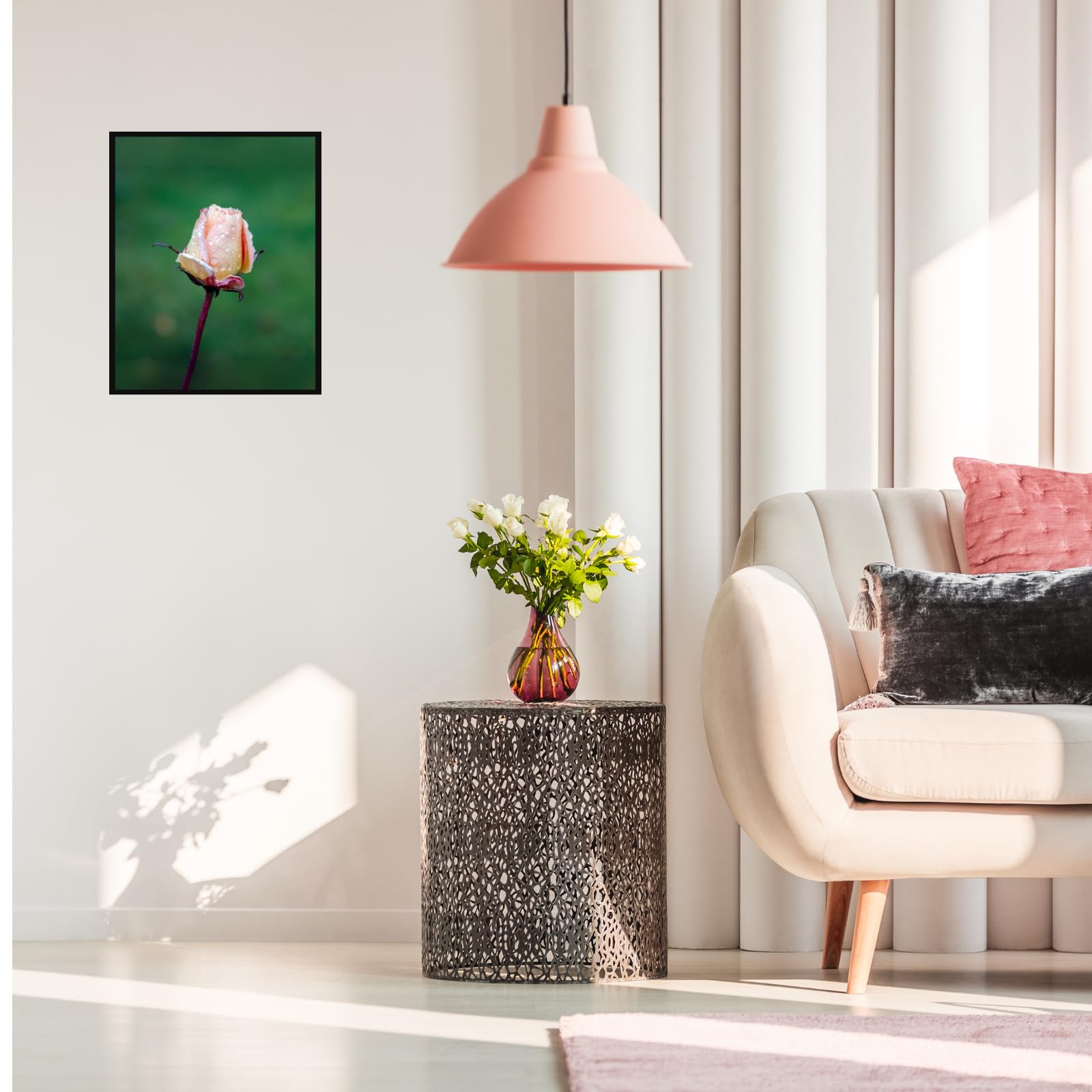 Peach Rose Bud Wall Art – Botanical Flower Poster for Home Decor, Aesthetic Vintage Floral Print for Living Room, Bedroom, Office, or Gallery Wall Decoration