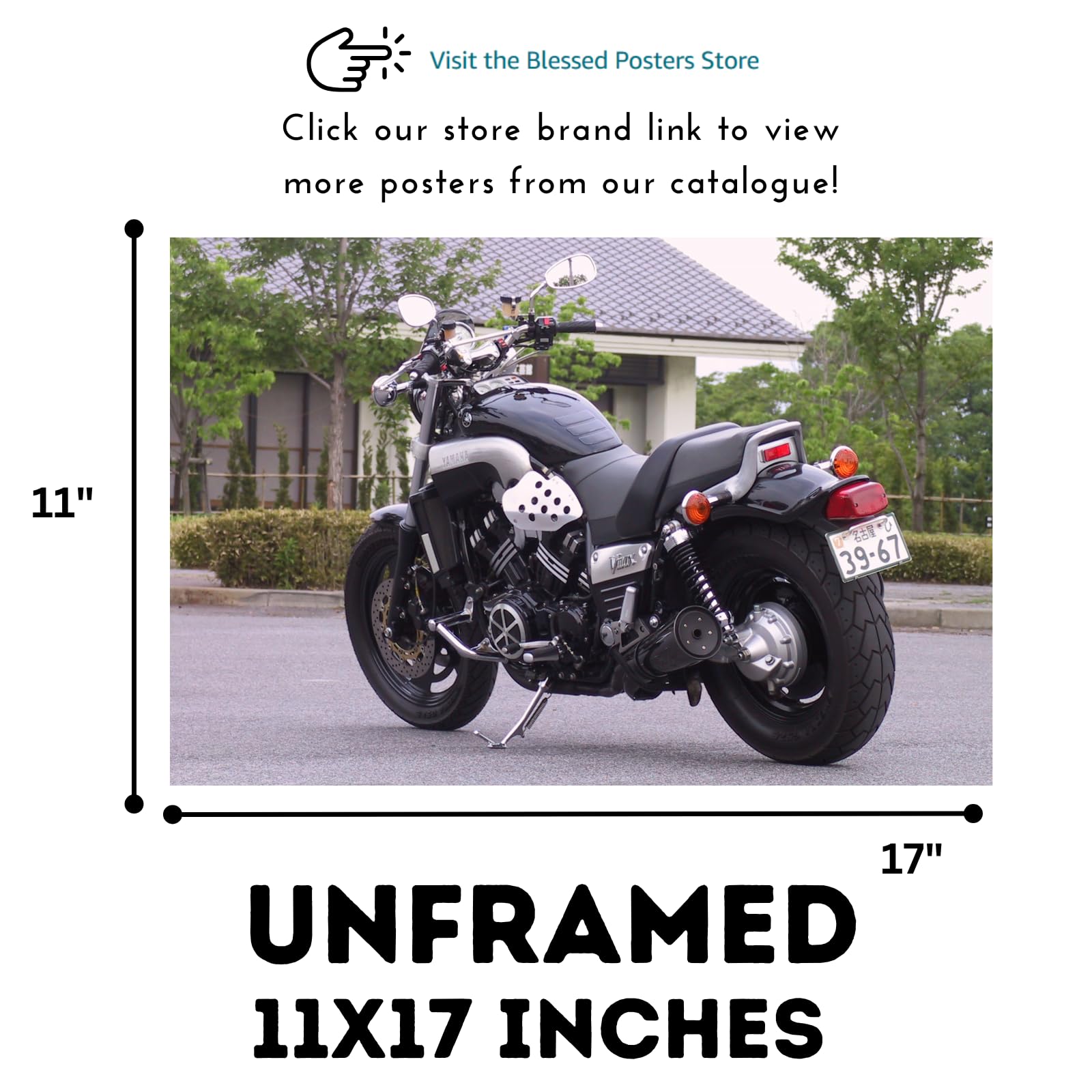 Yamaha VMAX Motorcycle Poster - Power Cruiser Wall Art Print for Rider Garage, Living Room or Man Cave