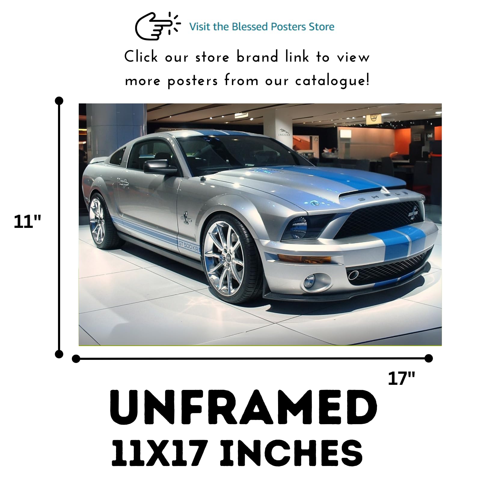 Blessed Posters Shelby Poster – Vintage Muscle Car Wall Art Print – Retro Auto Poster for Garage Office Bedroom Home Décor