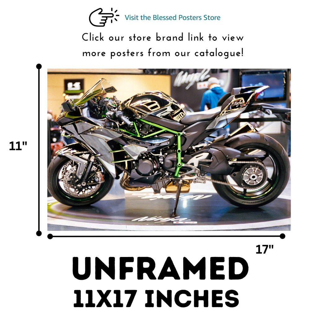 Kawasaki Ninja H2 Motorcycle Poster – Sports Bike Wall Art 
deco for Garage, Office, Bedroom or Man Cave