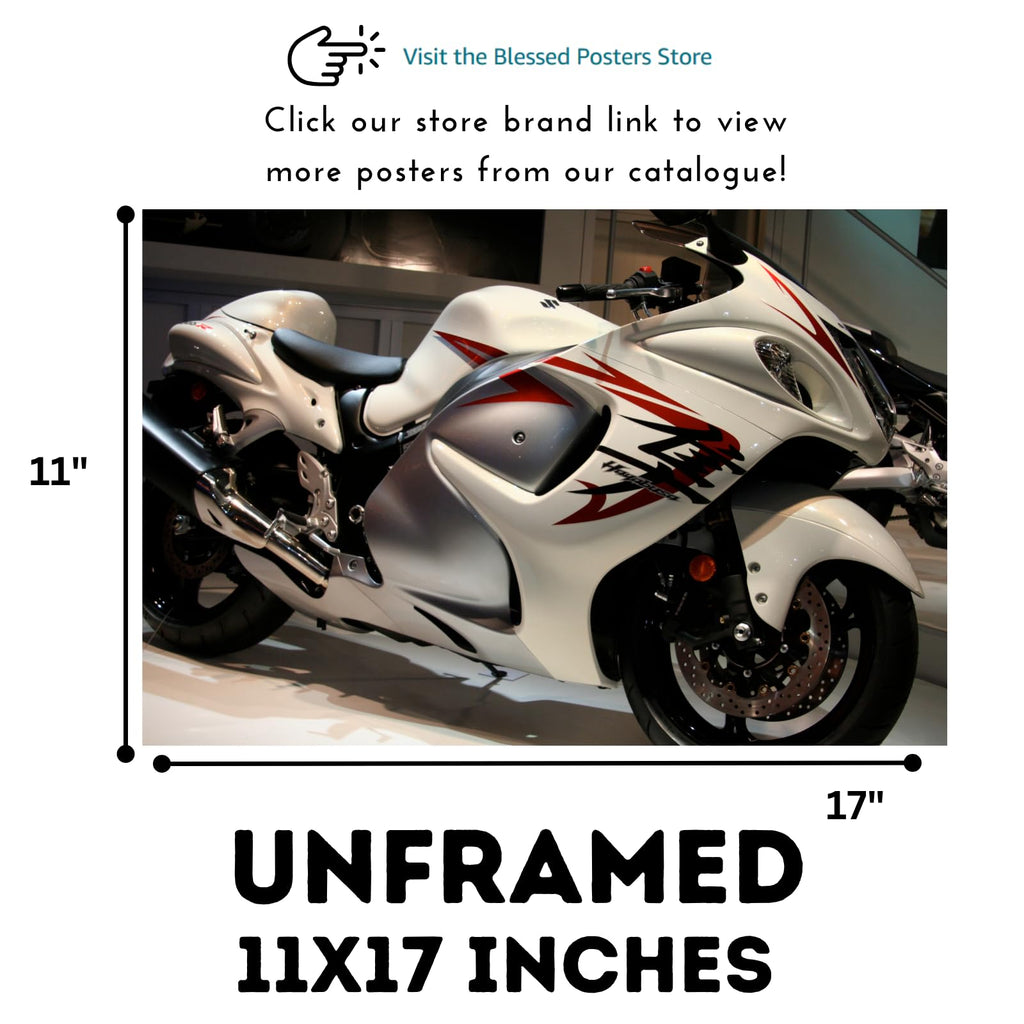 Suzuki Hayabusa Poster - Sport Motorcycle Wall Art for Garage, Home, Office or Living Room