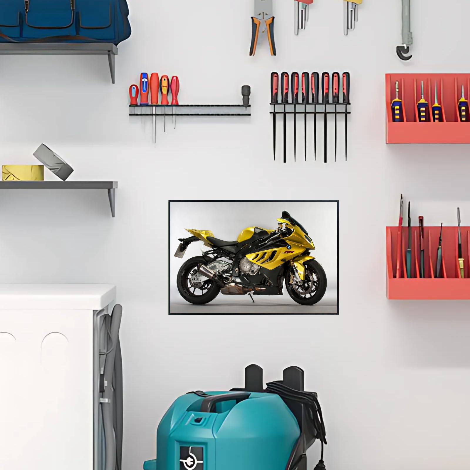 BMW S1000RR Motorcycle Wall Art Poster – Modern Motorbike Decor for Garage, Office, or Living Room