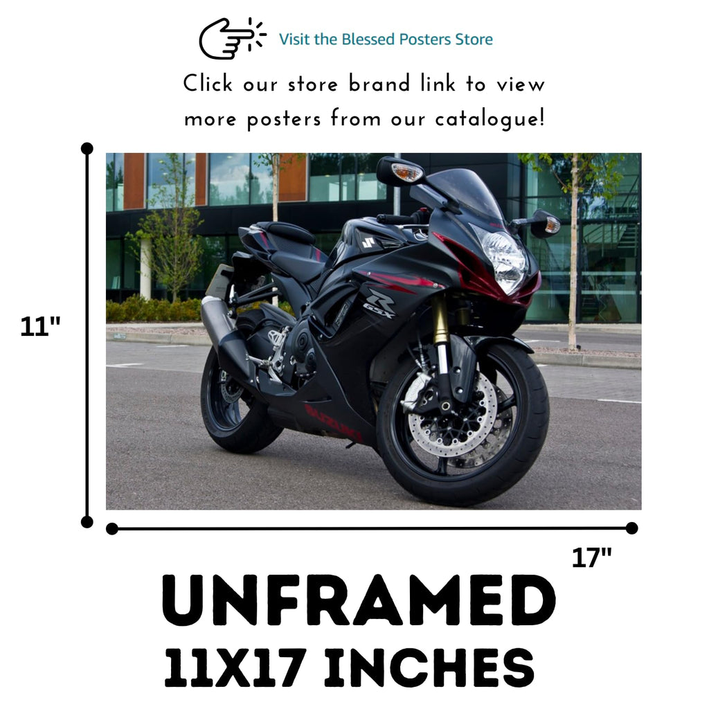Suzuki GSX-R750 Motorcycle Poster - Sport Bike Wall Art Print for  Garage, Office or Living Room
