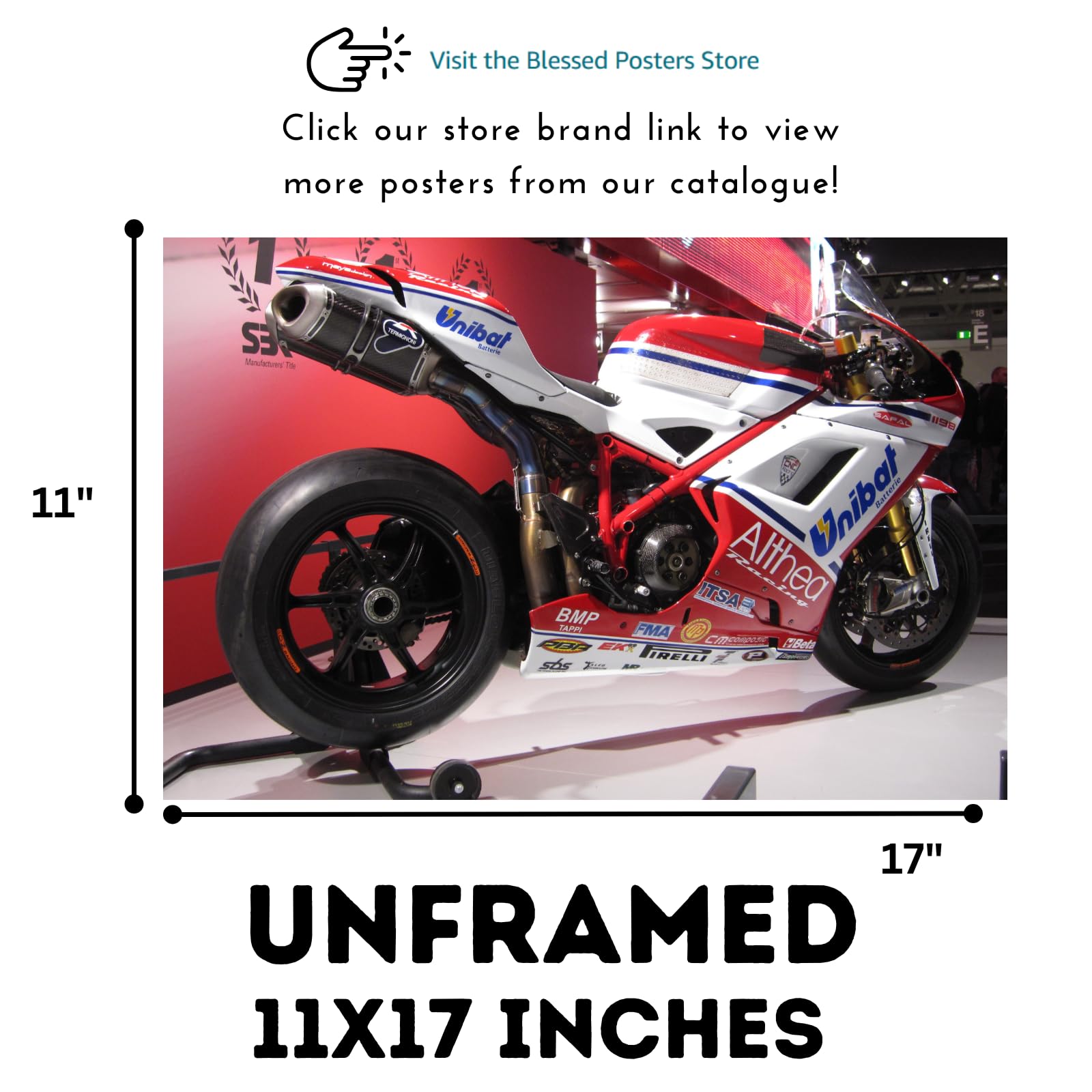 Ducati 1198 Superbike Poster - Sport Motorcycle Wall Art for Garage, Living Room or Office