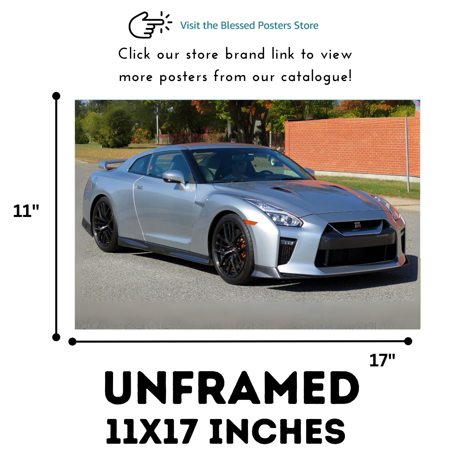 Blessed Posters Nissan GT-R Supercar Poster Luxury Automotive Wall Art for Garage Office Bedroom Living Room Decor