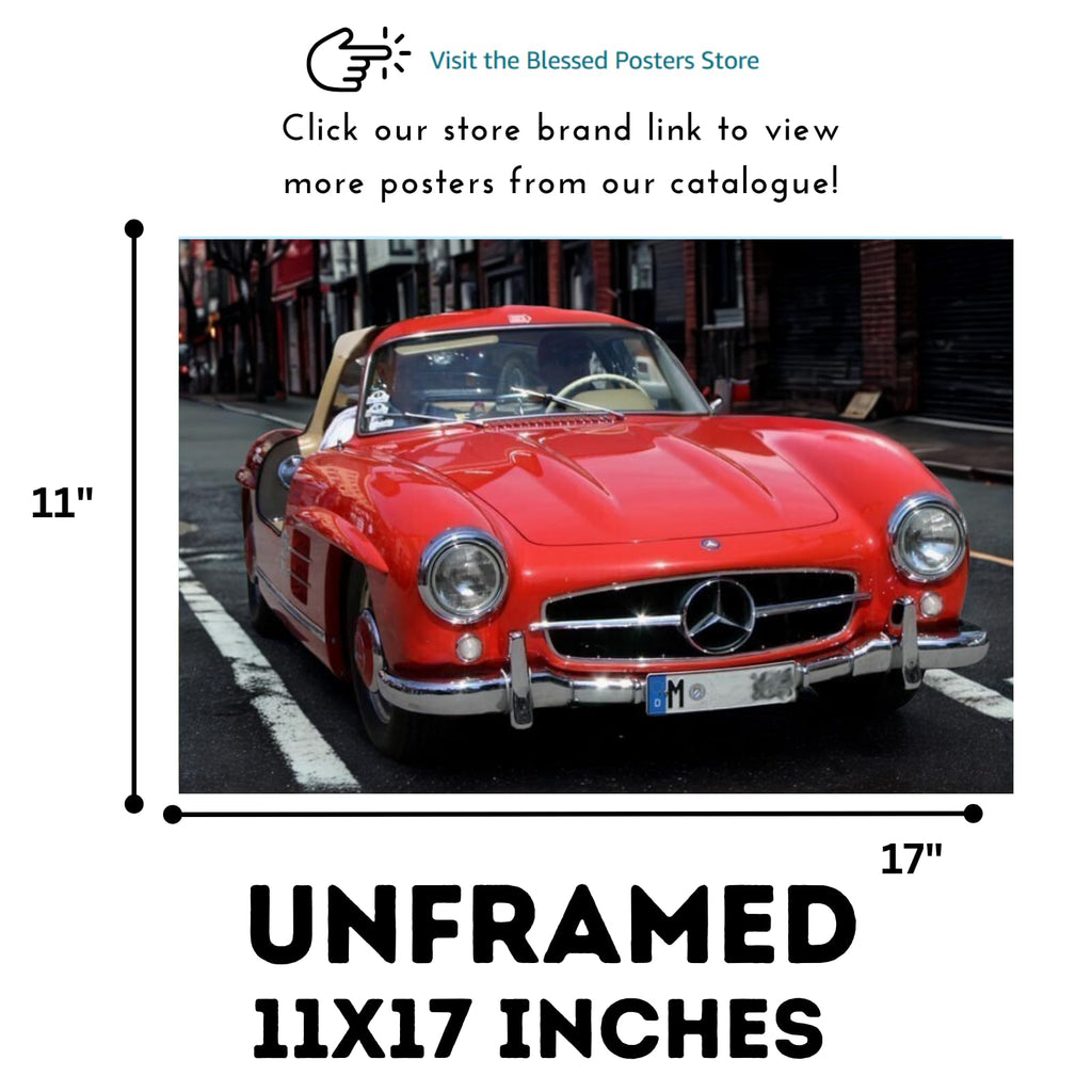 Blessed Posters Mercedes-Benz 300SL Gullwing Poster – Classic Sports Car Wall Art Print – Luxury Automotive Poster for Garage Office Bedroom Living Room