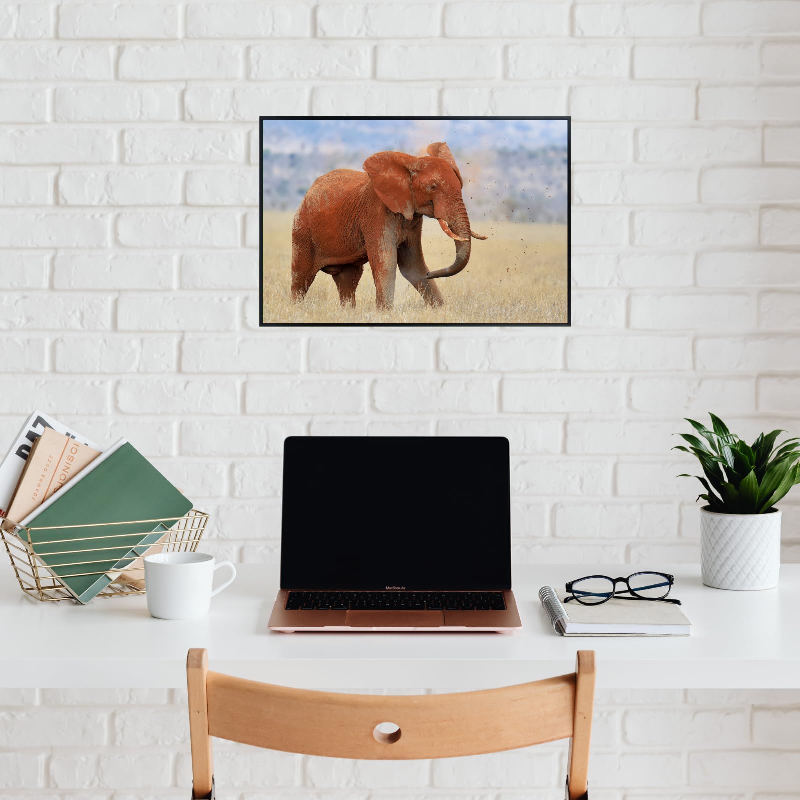 Red Elephant Wall Art Print – Wildlife Animal Poster for Home Decor, Living Room, Bedroom, or Office Decoration