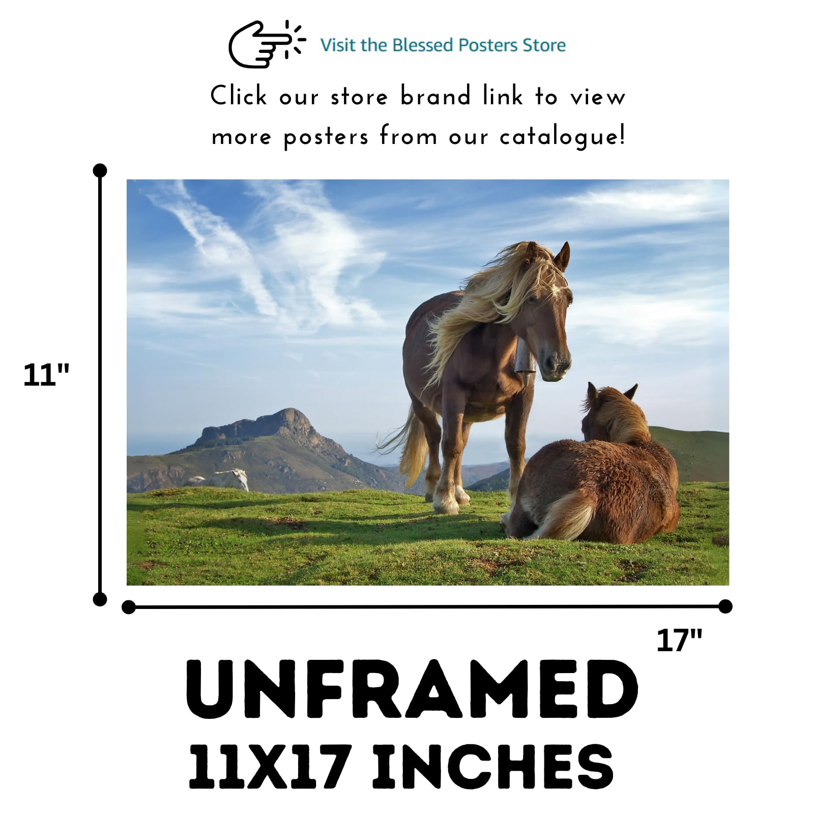 Biandintz eta Zaldiak Horse Wall Art Poster – Wildlife Nature Print for Living Room, Bedroom, Office, or Study Décor