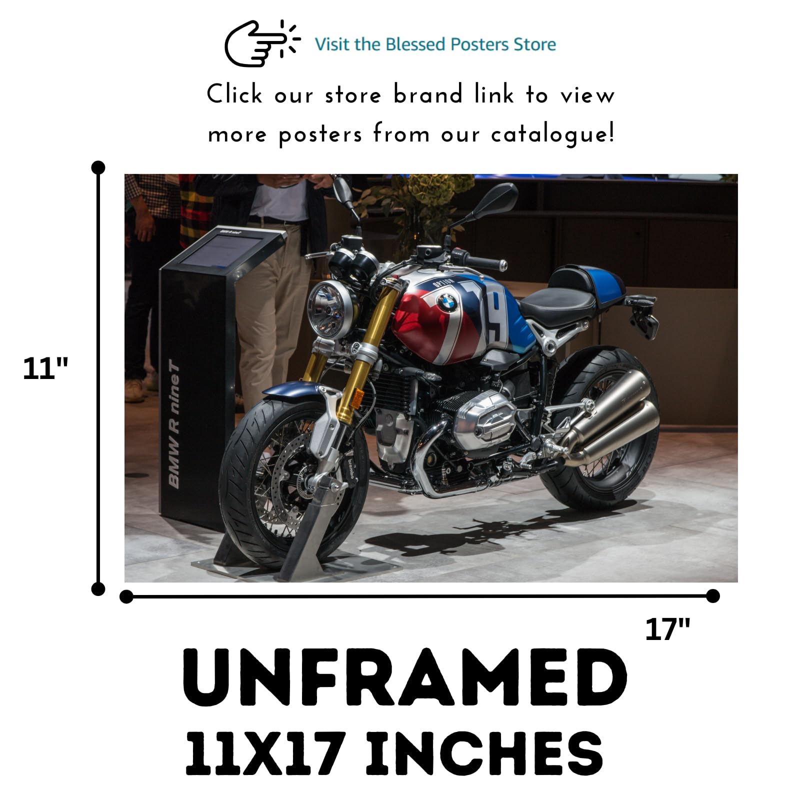 BMW R nineT Poster - Motorcycle Wall Art Decor for Garage, Living Room or Man Cave