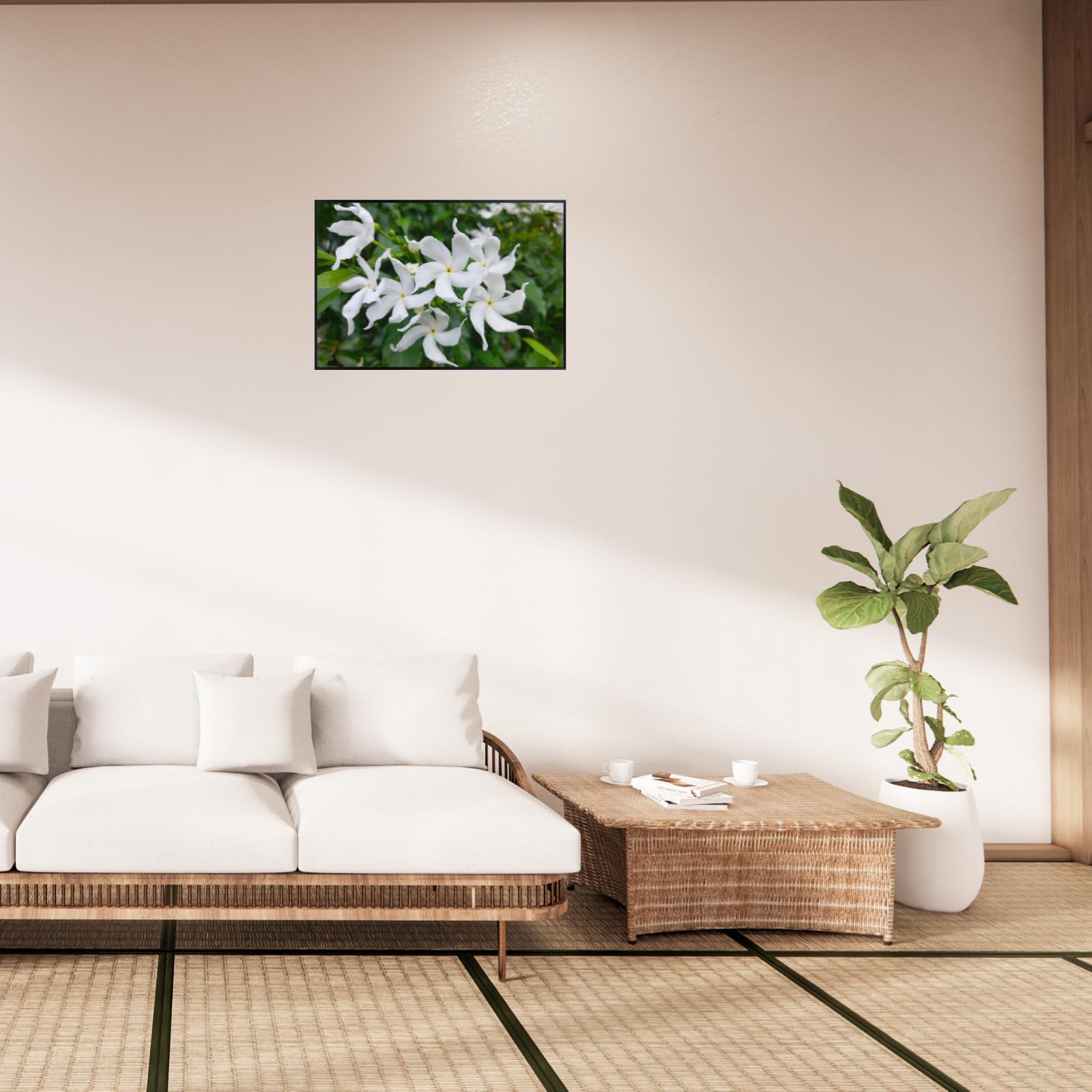 White Japanese Jasmine Wall Art Poster – Botanical Print for Home Decor, Living Room, Bedroom, Office, Modern Nature Artwork