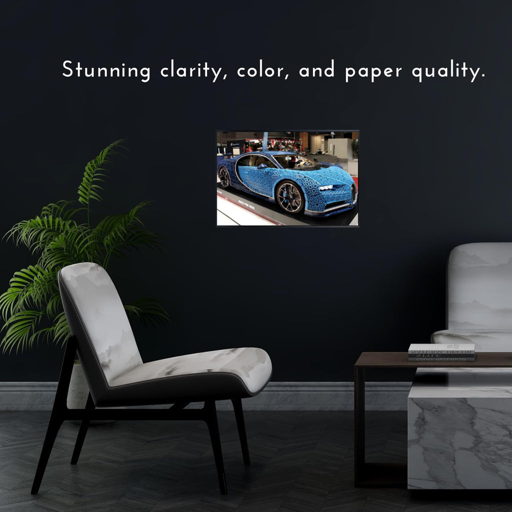 Blessed Posters Bugatti Chiron Poster – Luxury Super Sports Car Wall Art Print – Iconic Automotive Poster for Garage Office Bedroom Living Room