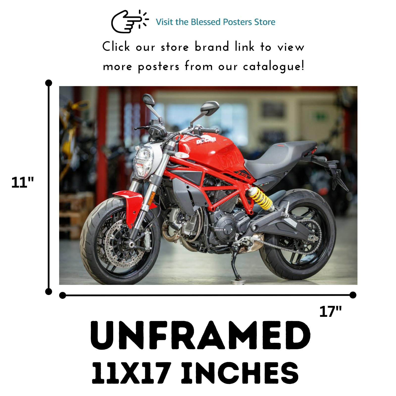 Ducati Monster Motorcycle Poster - Street Bike Wall Art Print for Garage, Office, or Man Cave