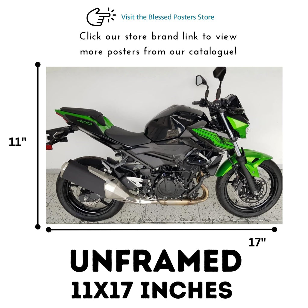 Kawasaki Ninja 400 Motorcycle Poster - Rider Garage Decor for Garage. Office, Man Cave