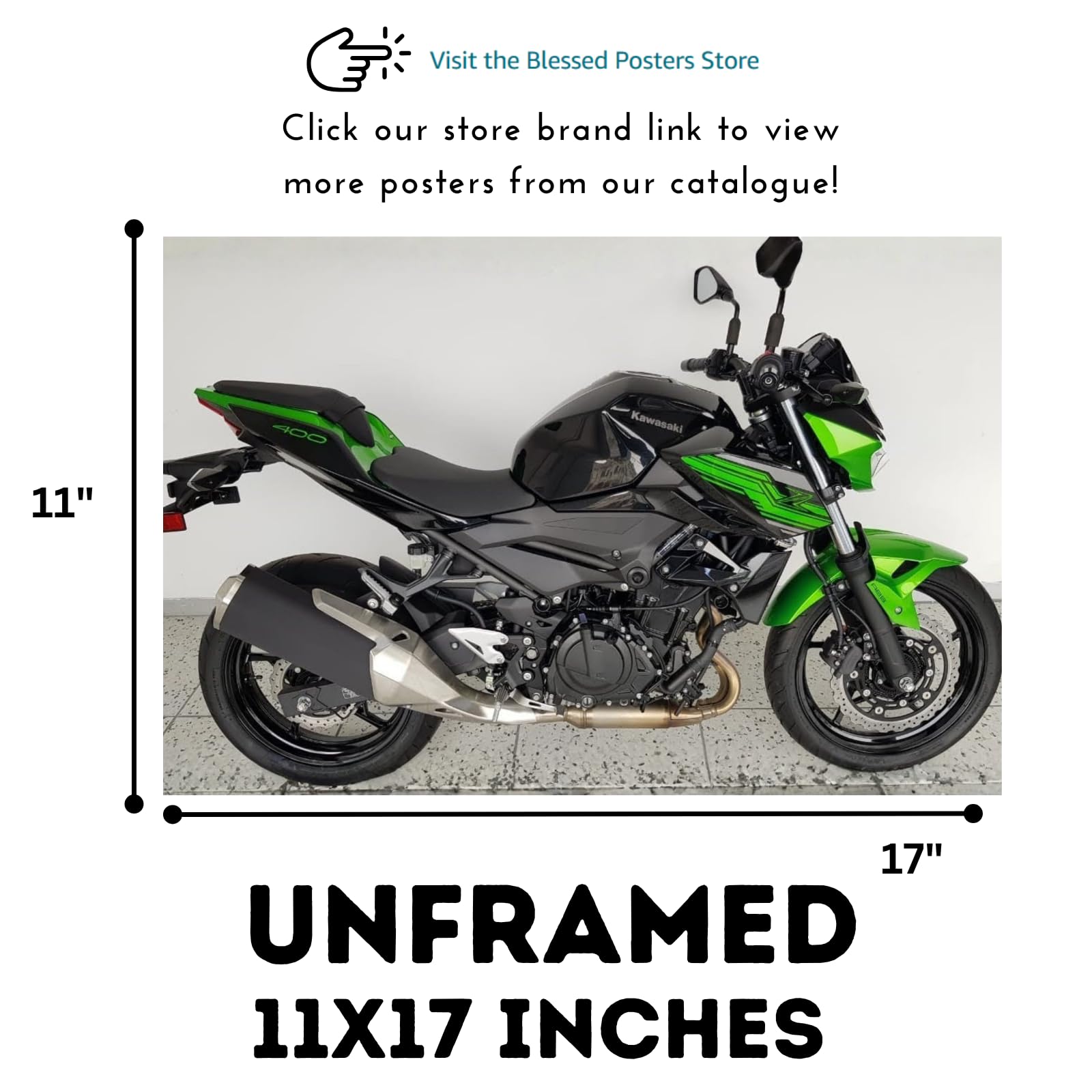 Kawasaki Ninja 400 Motorcycle Poster - Rider Garage Decor for Garage. Office, Man Cave