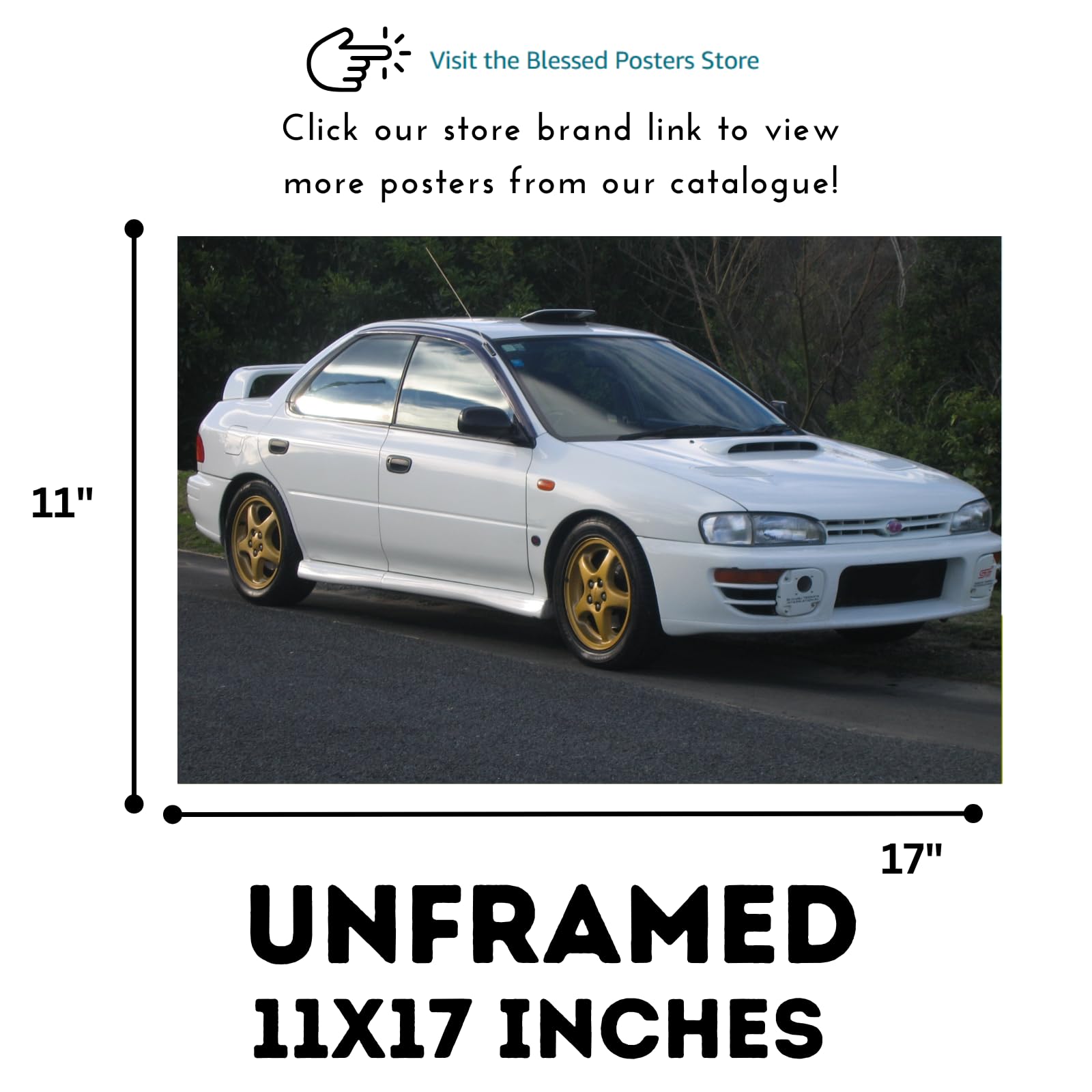 Blessed Posters Subaru WRX STI GD Wall Poster – Classic JDM Turbo Car Art for Bedroom Garage Office or Living Room – Vintage Japanese Rally Decor