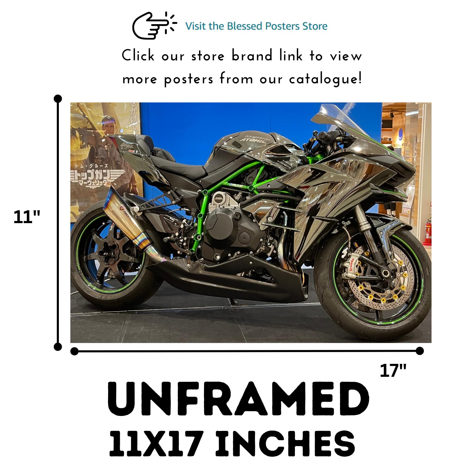 Kawasaki Ninja H2 H2R Motorcycle Poster – Sports Bike Wall Art Print for Garage, Office, or Bedroom Decor