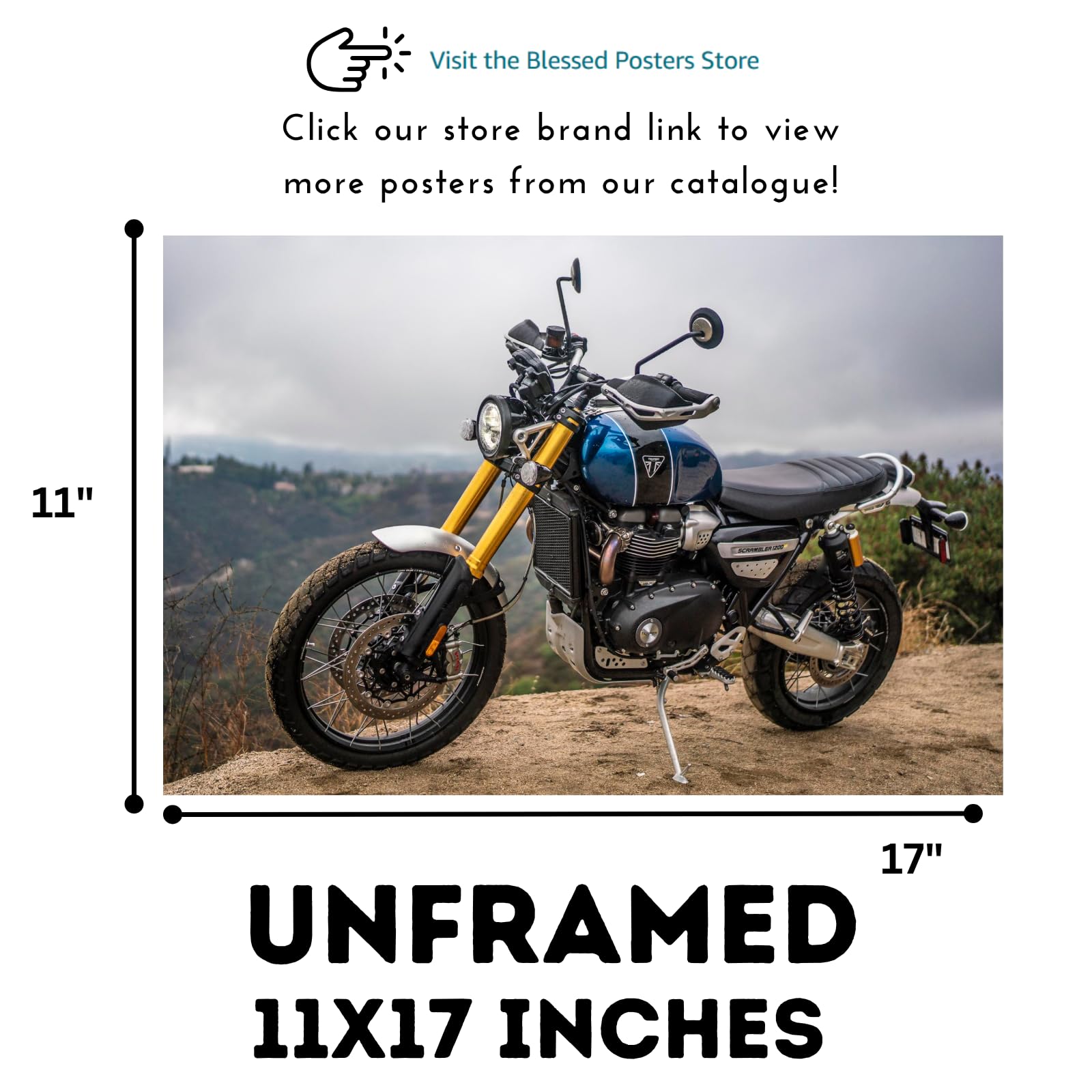 Triumph Scrambler 1200 XE Motorcycle Wall Art Poster – Modern Motorbike Decor for Garage, Office, or Living Room