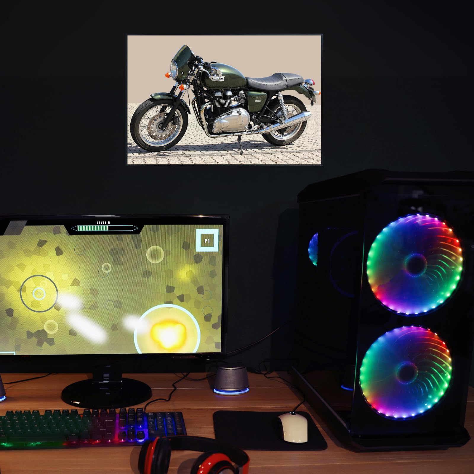 Triumph Thruxton 900 Motorcycle Poster Cafe Racer Wall Art Decor for Garage, Office, or Living Room