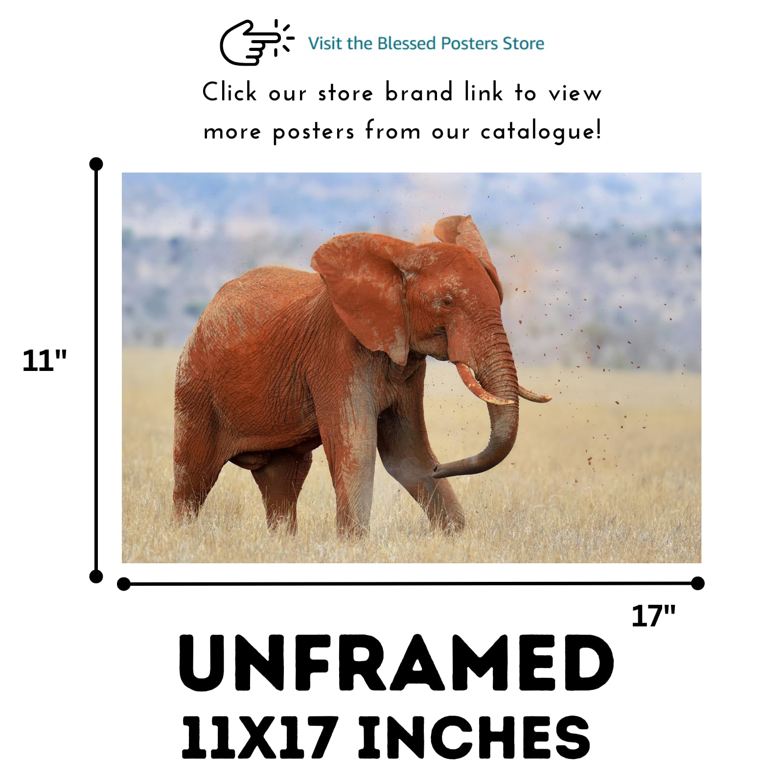 Red Elephant Wall Art Print – Wildlife Animal Poster for Home Decor, Living Room, Bedroom, or Office Decoration