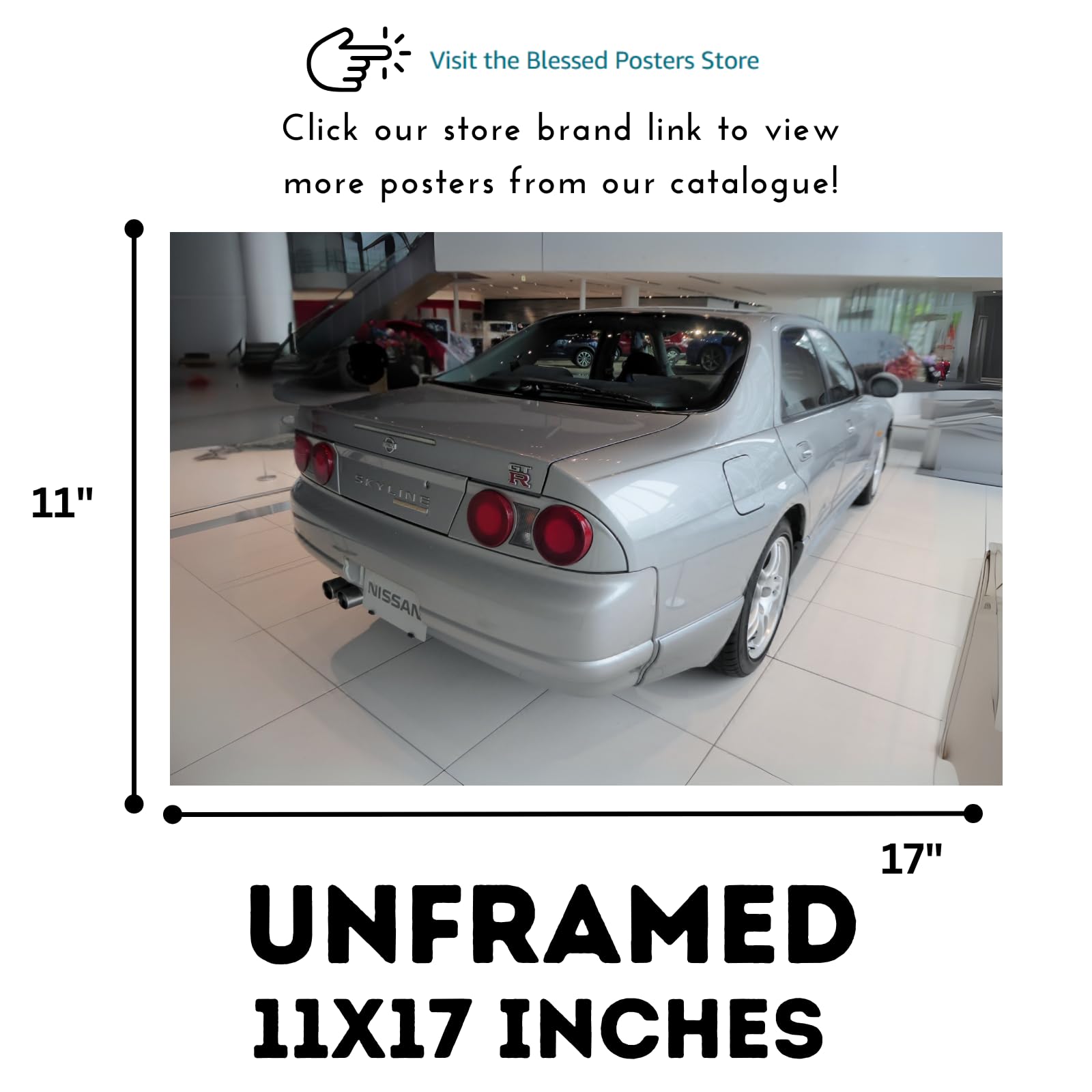 Blessed Posters Nissan GT-R R34 Poster – Legendary Japanese Turbo Car Wall Art for Garage, Bedroom, Office, or Living Space – Collector Tuner Decor