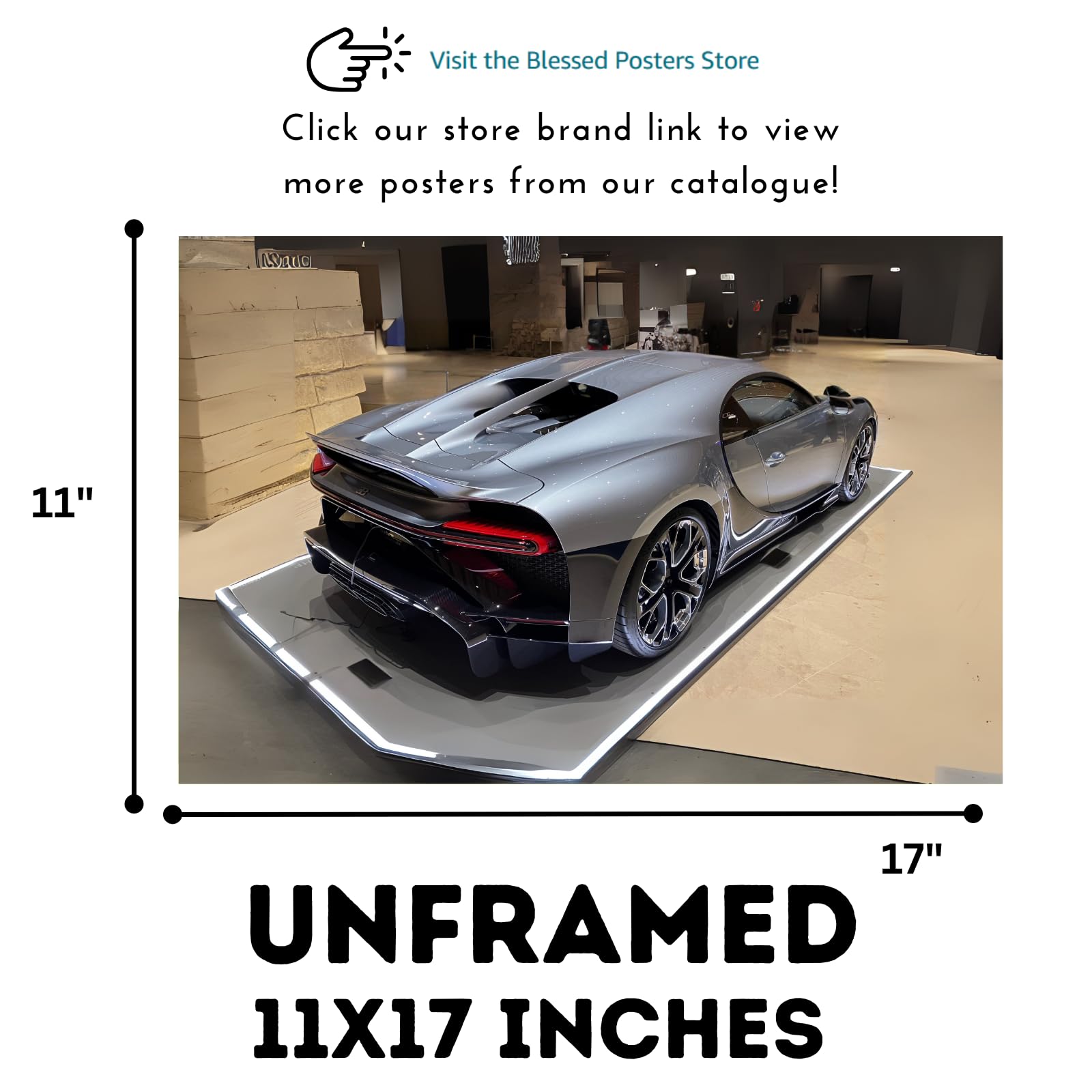 Blessed Posters Bugatti Chiron Wall Art – Modern Supercar Poster for Garage, Office, or Living Room – Luxury Hypercar Print – Automotive Decor Gift for Car Enthusiasts