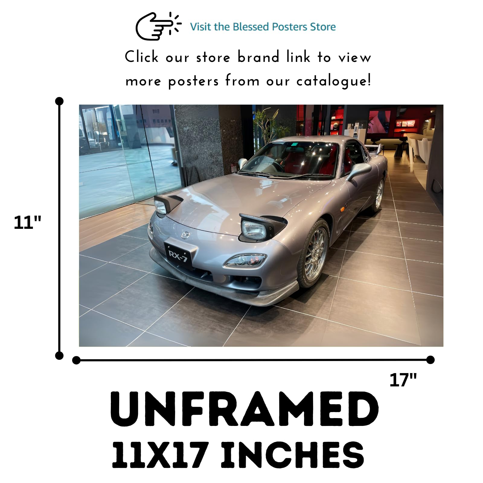 Blessed Posters Mazda RX-7 FD Wall Art – JDM Drift Car Poster Print for Garage, Living Room, Office, or Bedroom – Japanese Sports Car Decor