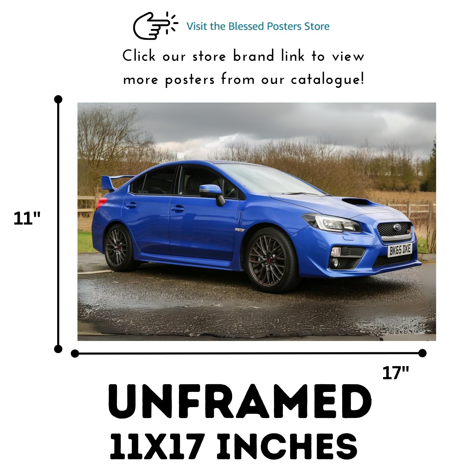 Blessed Posters Subaru WRX STI GD Wall Poster – Iconic JDM Rally Car Art for Garage Bedroom Office or Living Room – Vintage Japanese Auto Decor