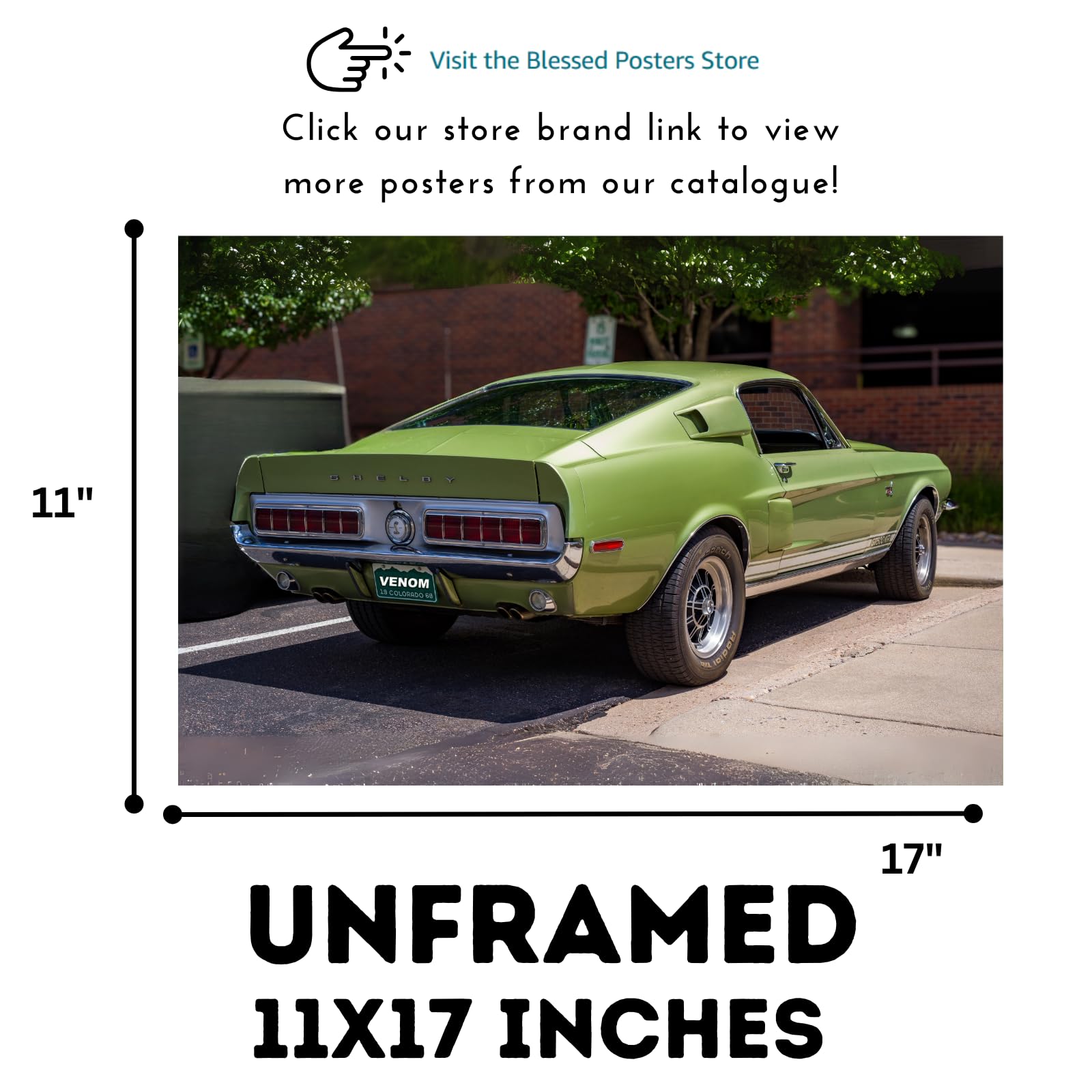 Blessed Posters Shelby Poster – Bold Vintage Muscle Car Wall Art Print for Garage Bedroom Office Living Room Retro Automotive Decor