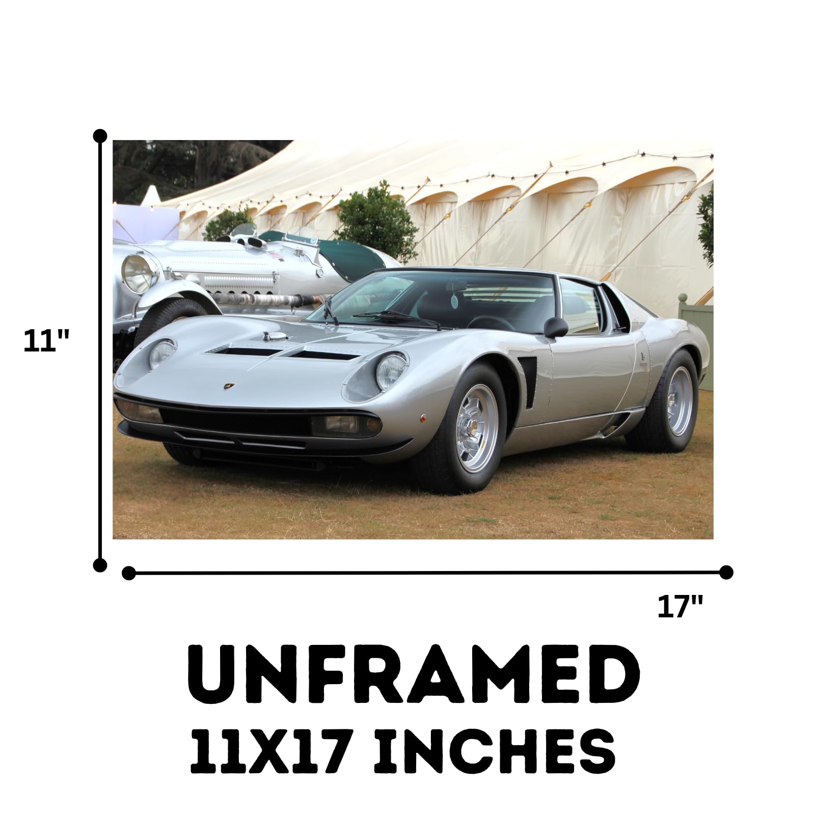 Lamborghini Miura Poster, Classic Supercar Wall Art for Garage, Office, Bedroom - Sports Car Hypercar Automotive Decoration