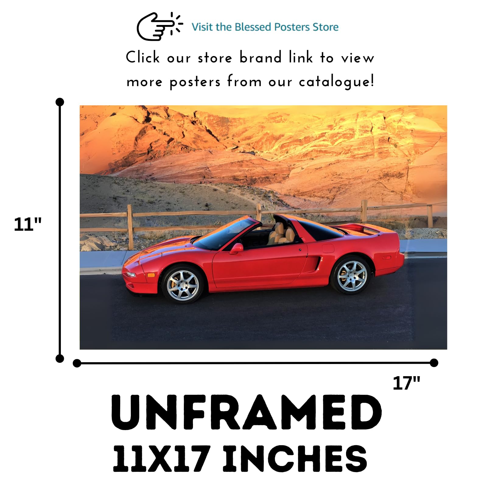 Blessed Posters NSX NA1 Poster – Classic JDM Supercar Wall Art for Garage Bedroom Office Living Room Auto Decor