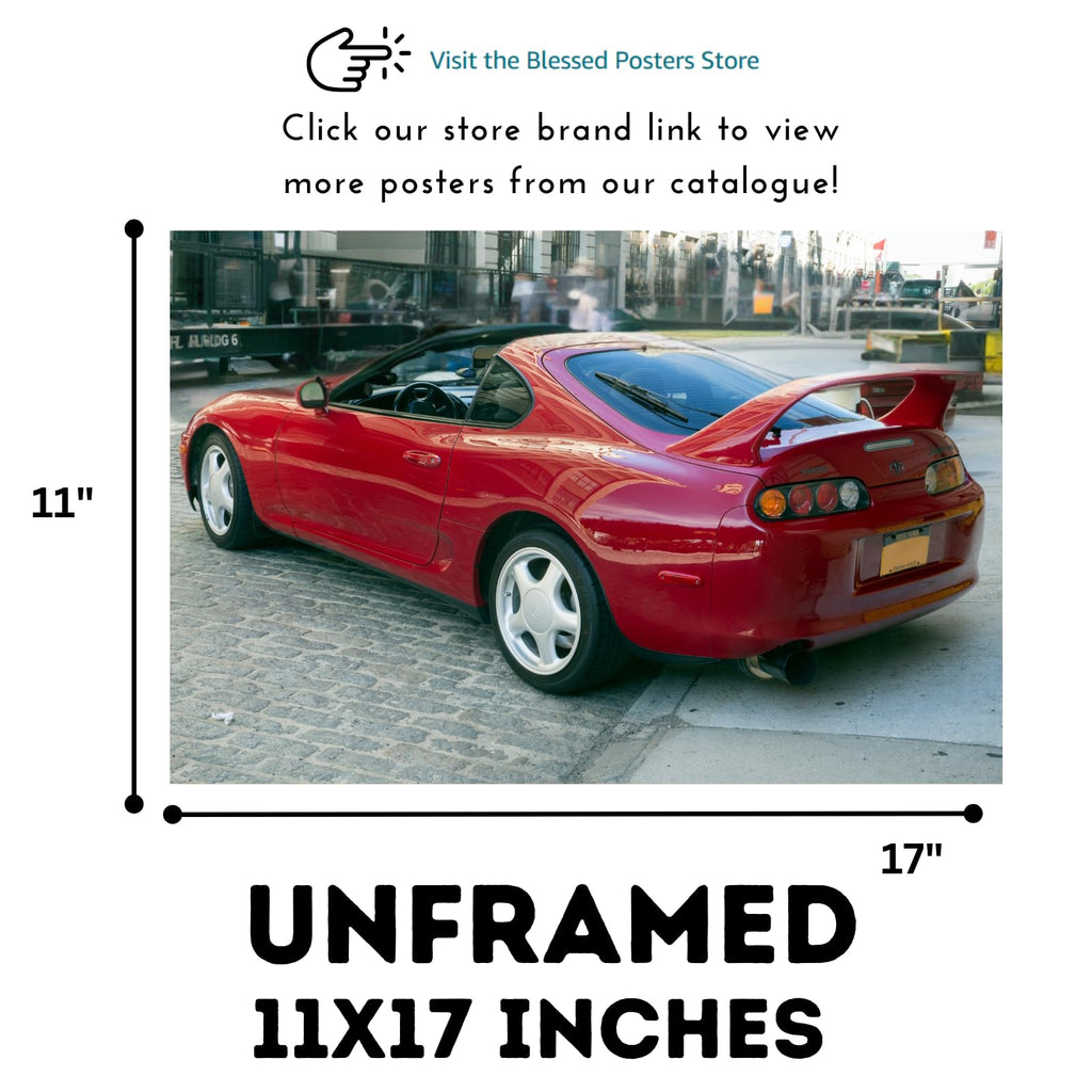 Blessed Posters Toyota Supra MK4 A80 Poster Iconic JDM Exotic Car Wall Art for Garage Office Bedroom Living Room Decor