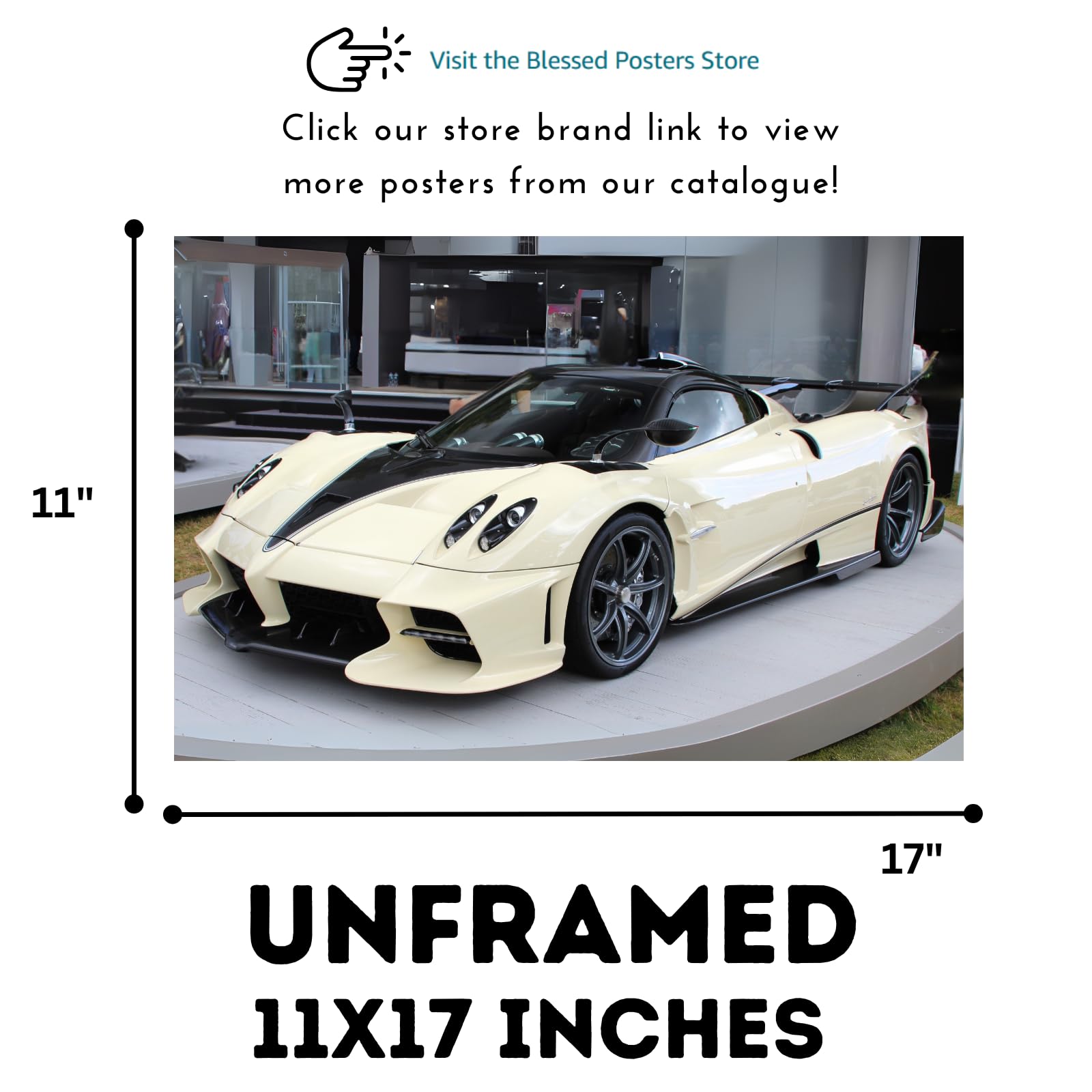 Blessed Posters Pagani Huayra Poster – Exotic Luxury Hypercar Wall Art Print for Garage Office Bedroom Living Room Décor – Automotive Gift