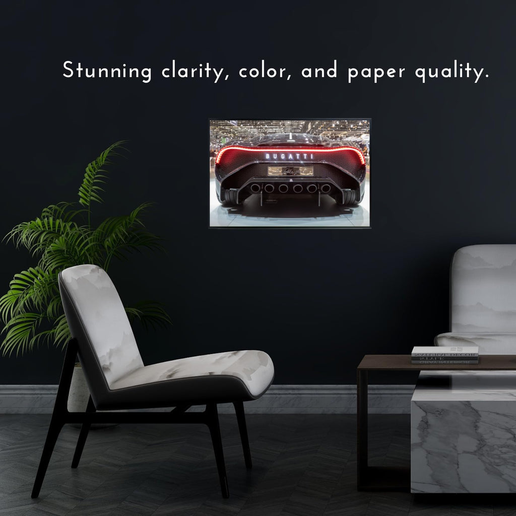 Blessed Posters Bugatti Chiron Poster – Exotic Super Sports Car Wall Art Print – Luxury Automotive Poster for Garage Office Bedroom Living Room