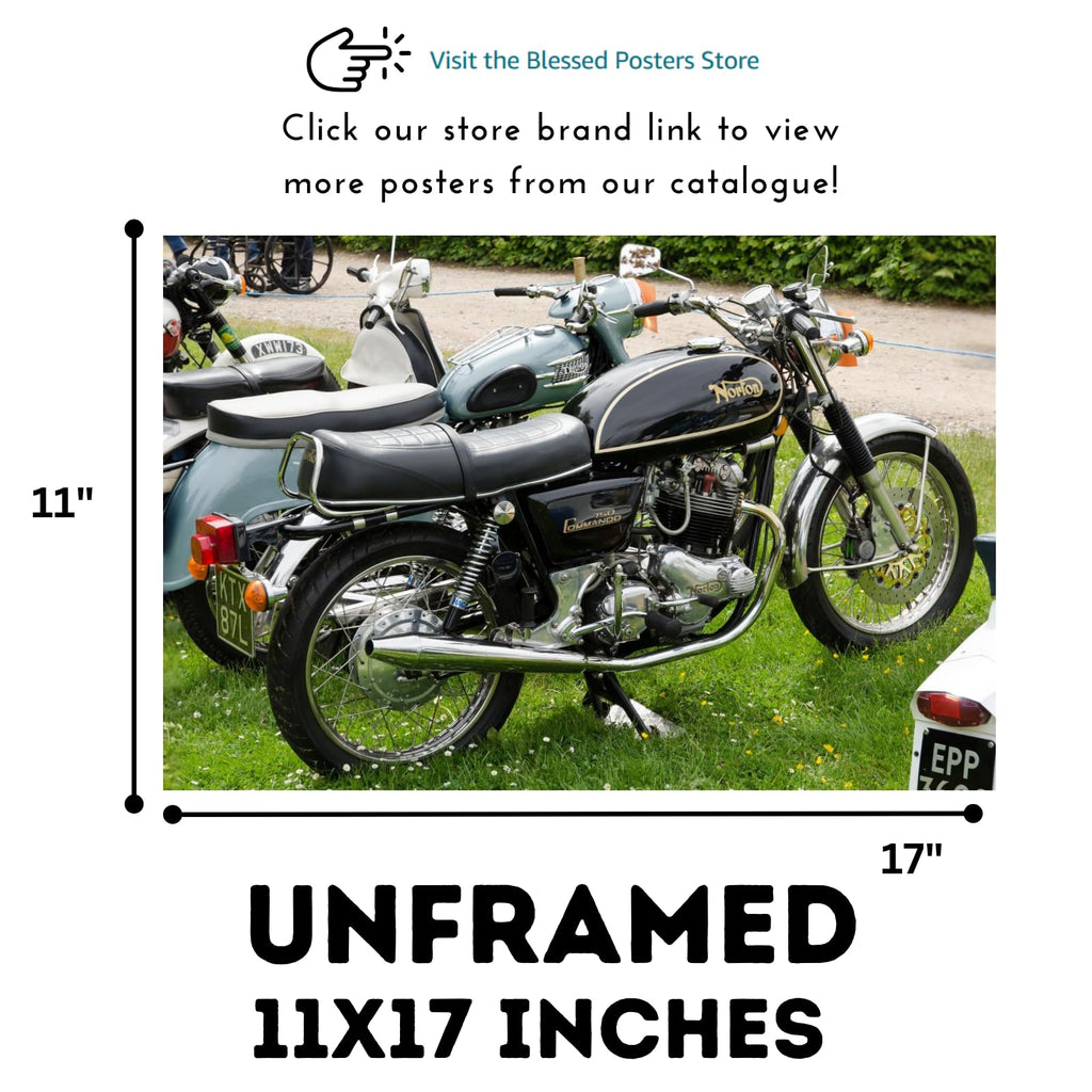 Norton Commando Motorcycle Poster - Classic Bike Wall Art Print for Garage, Office, or Man Cave
