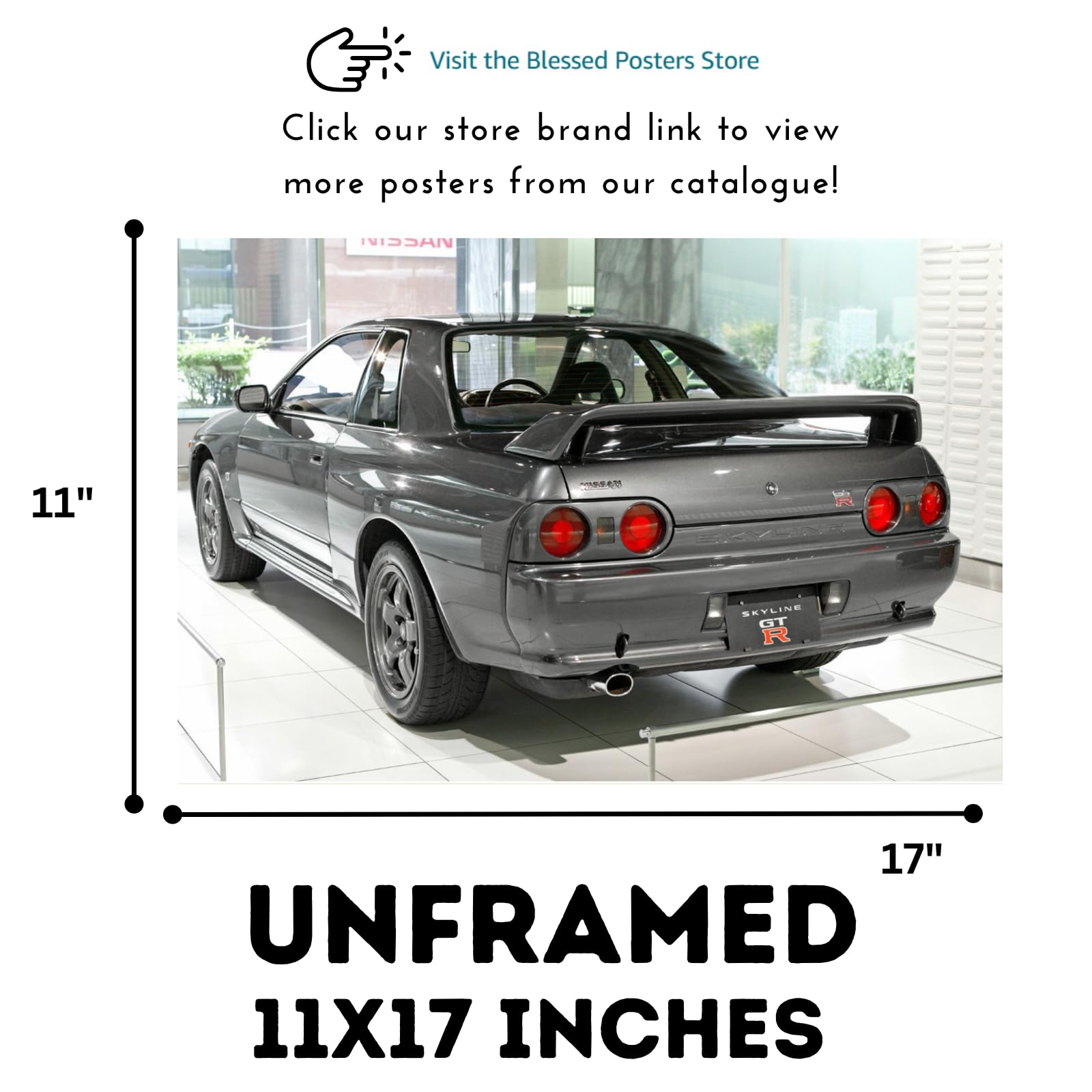 Blessed Posters Nissan GT-R R34 Drift Poster – JDM Tuner Car Wall Art for Garage, Living Room, or Office – Vintage Japanese Supercar Decor Print – Automotive Gift for Car Enthusiasts